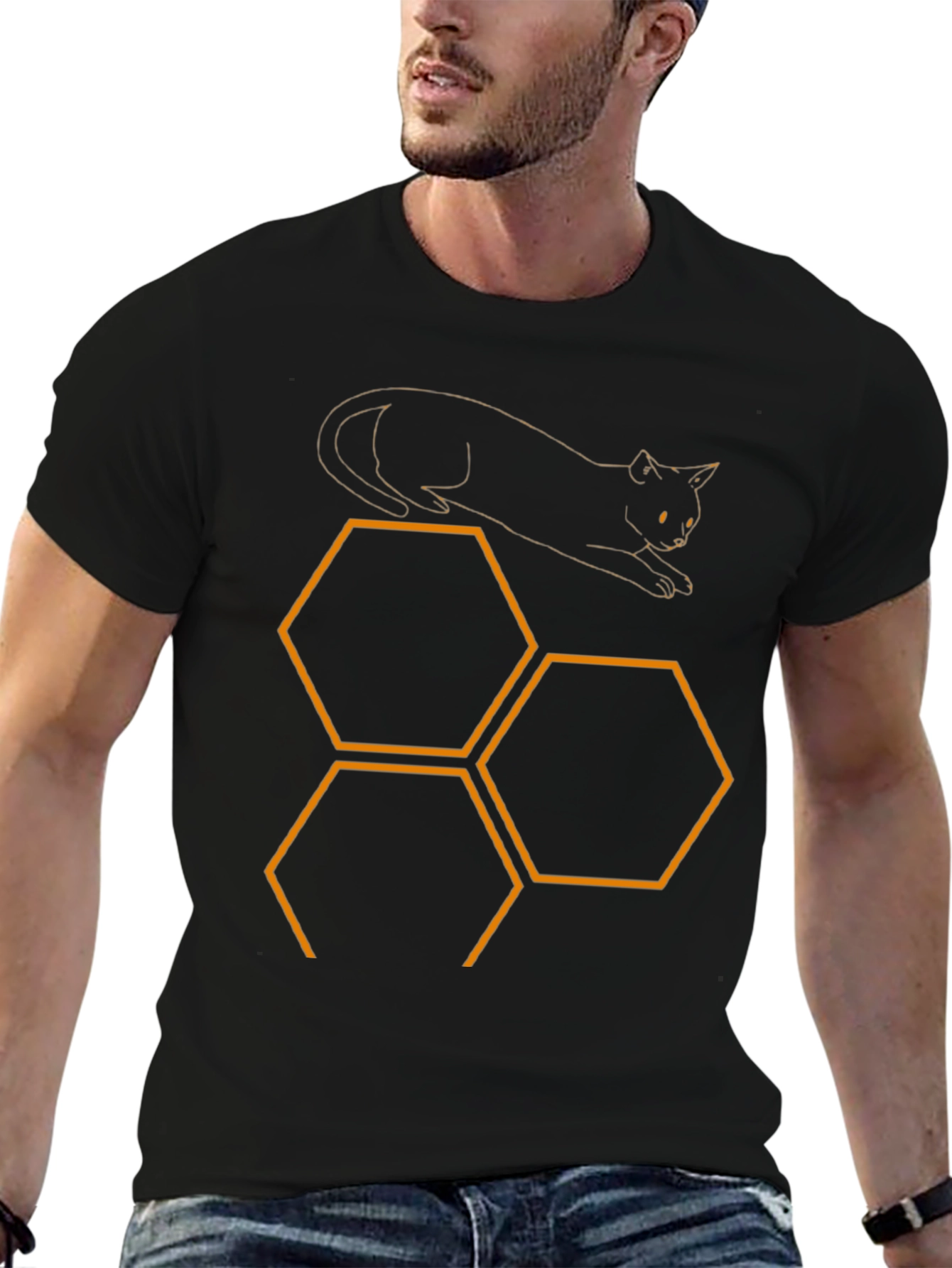 Cat & Honeycomb Black T-Shirt