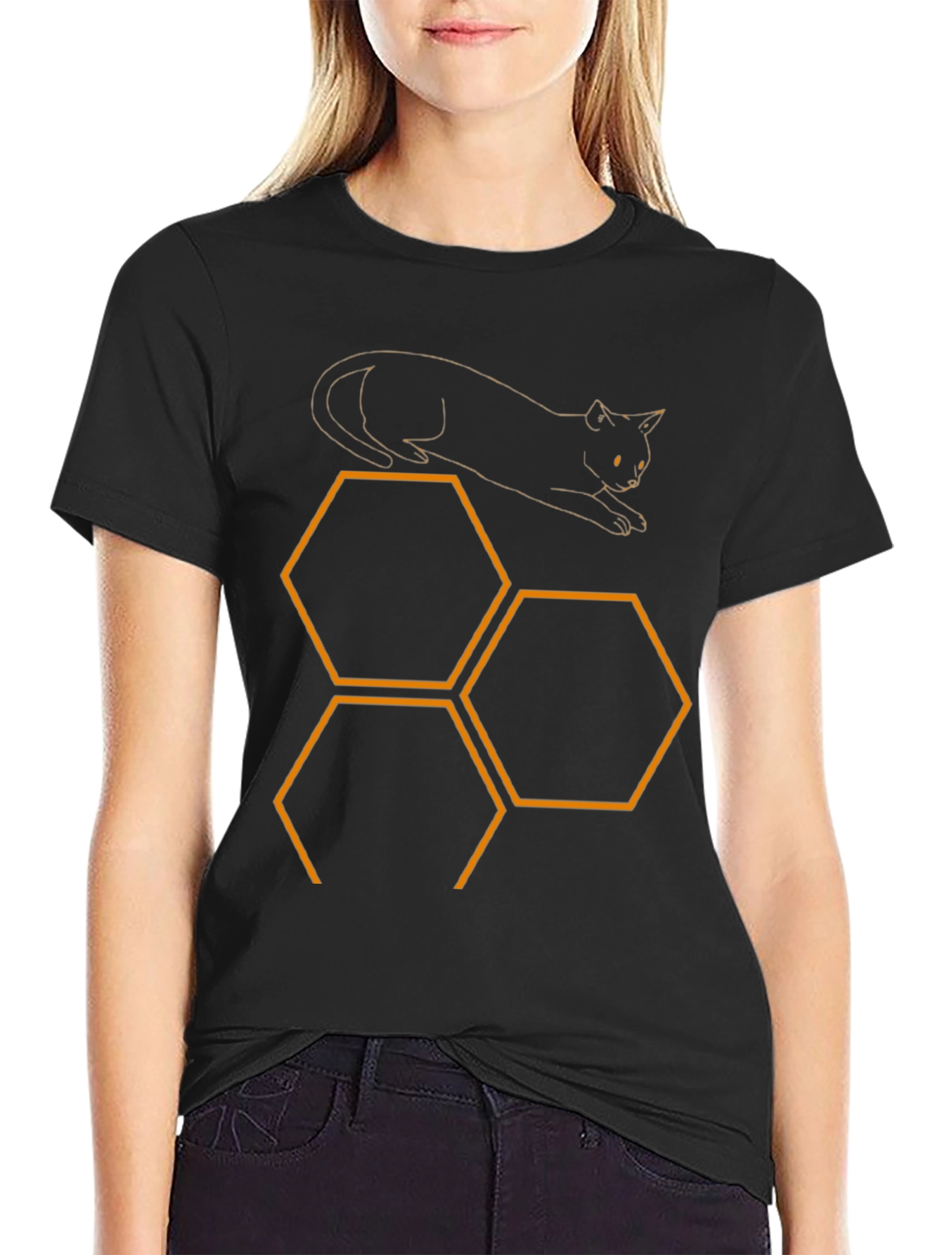 Cat & Honeycomb Black T-Shirt
