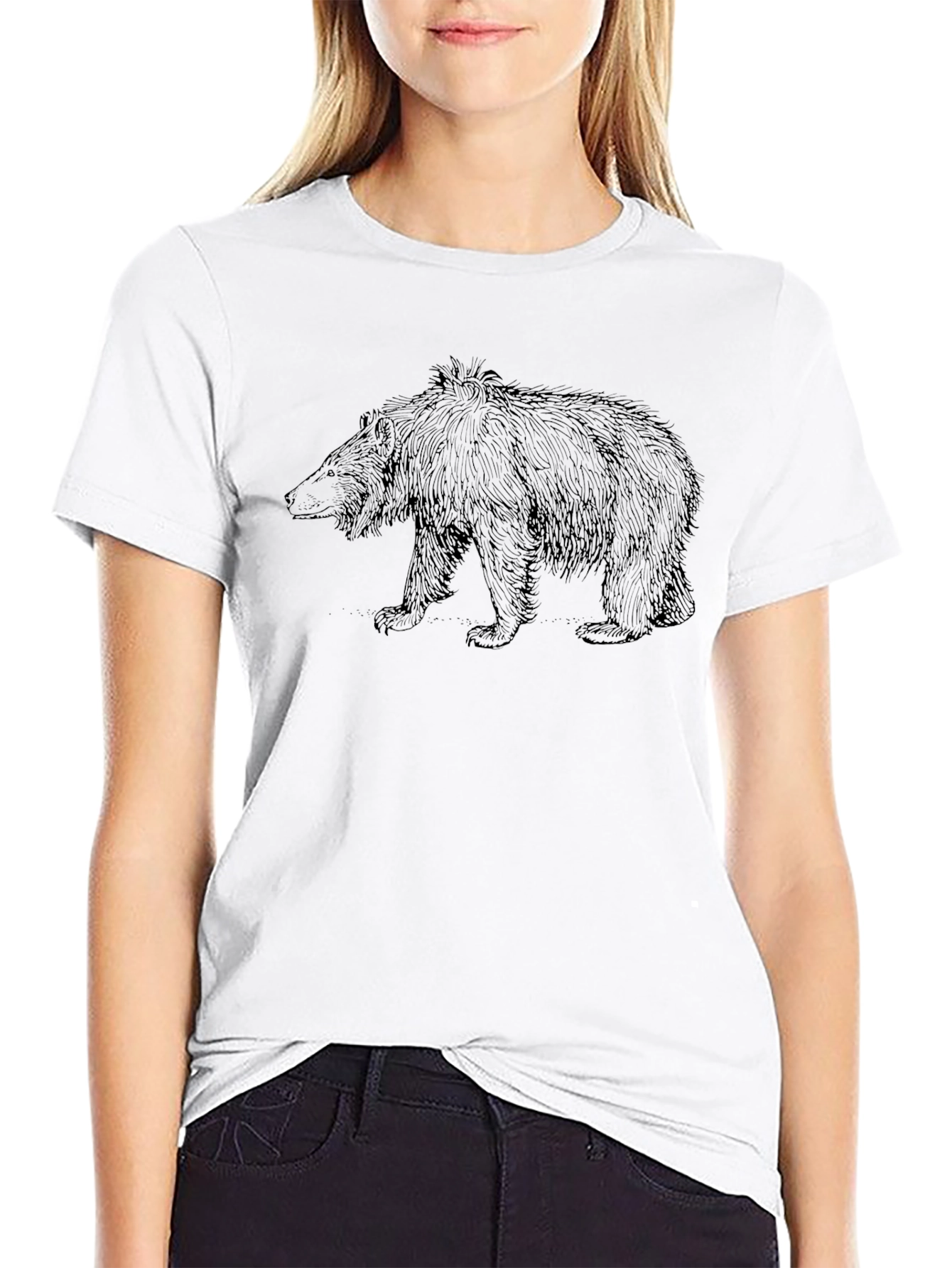 Bear Graphic Tee - Black Cotton Casual T-Shirt