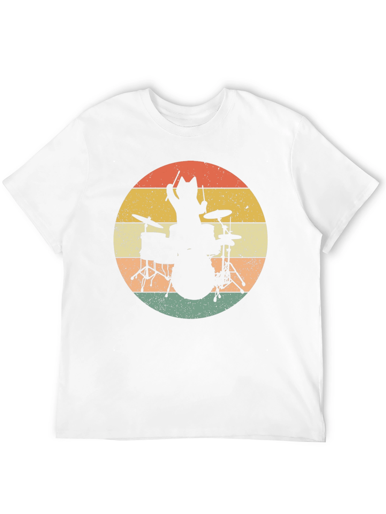 Cat Drummer T-Shirt - Retro Style Black Tee