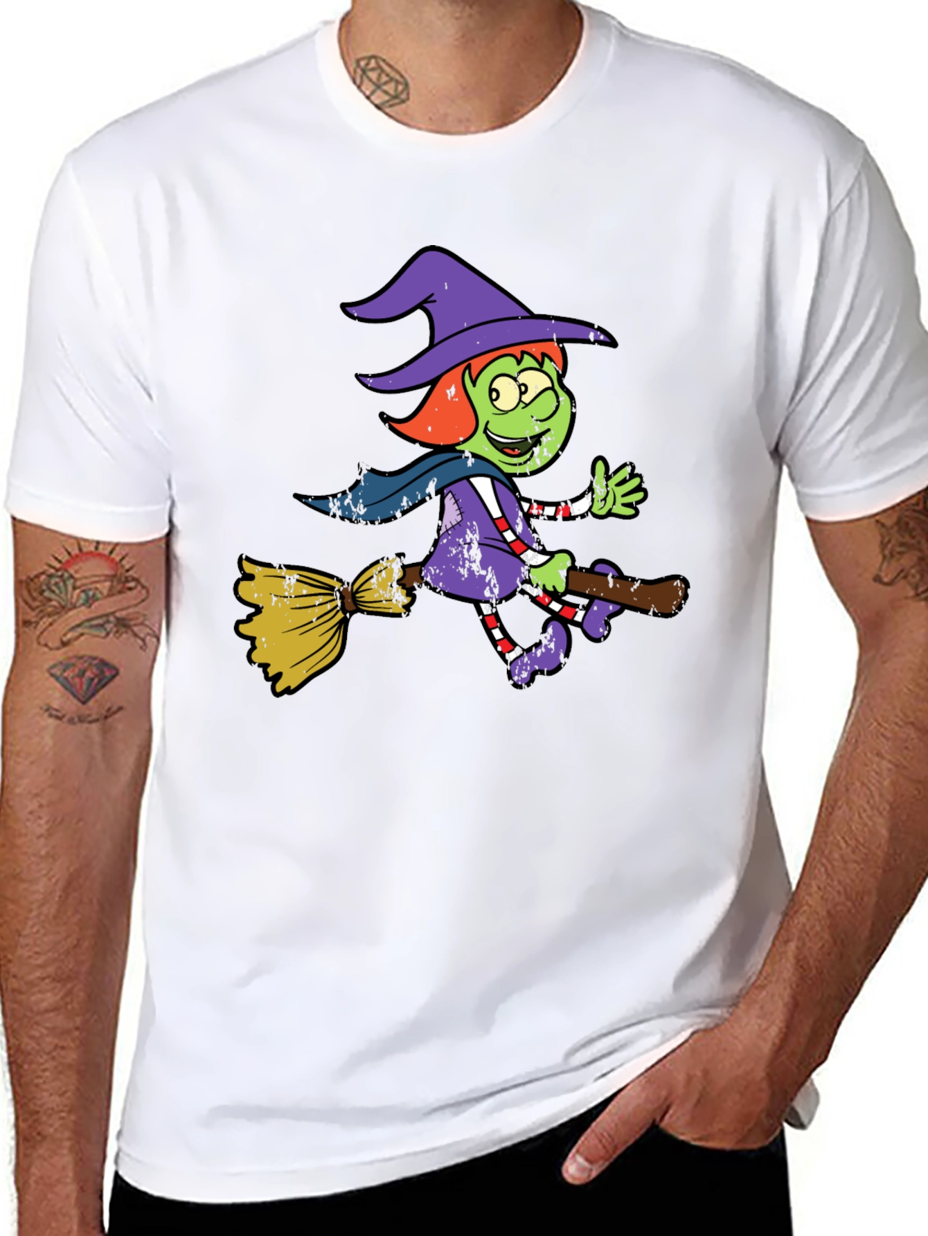 Witch Riding Broomstick Graphic Tee