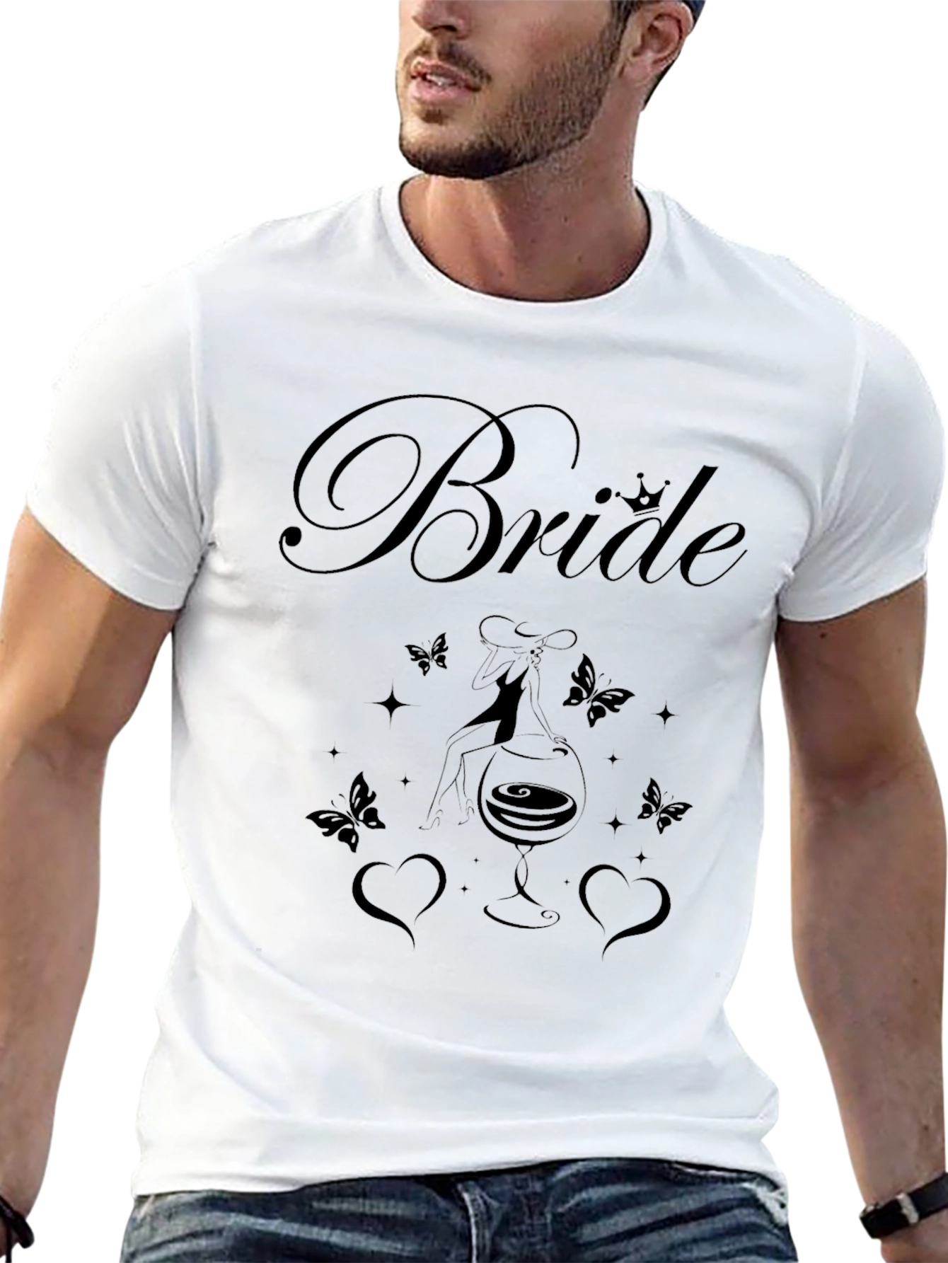 Bride Wine Glass Graphic T-Shirt - Black