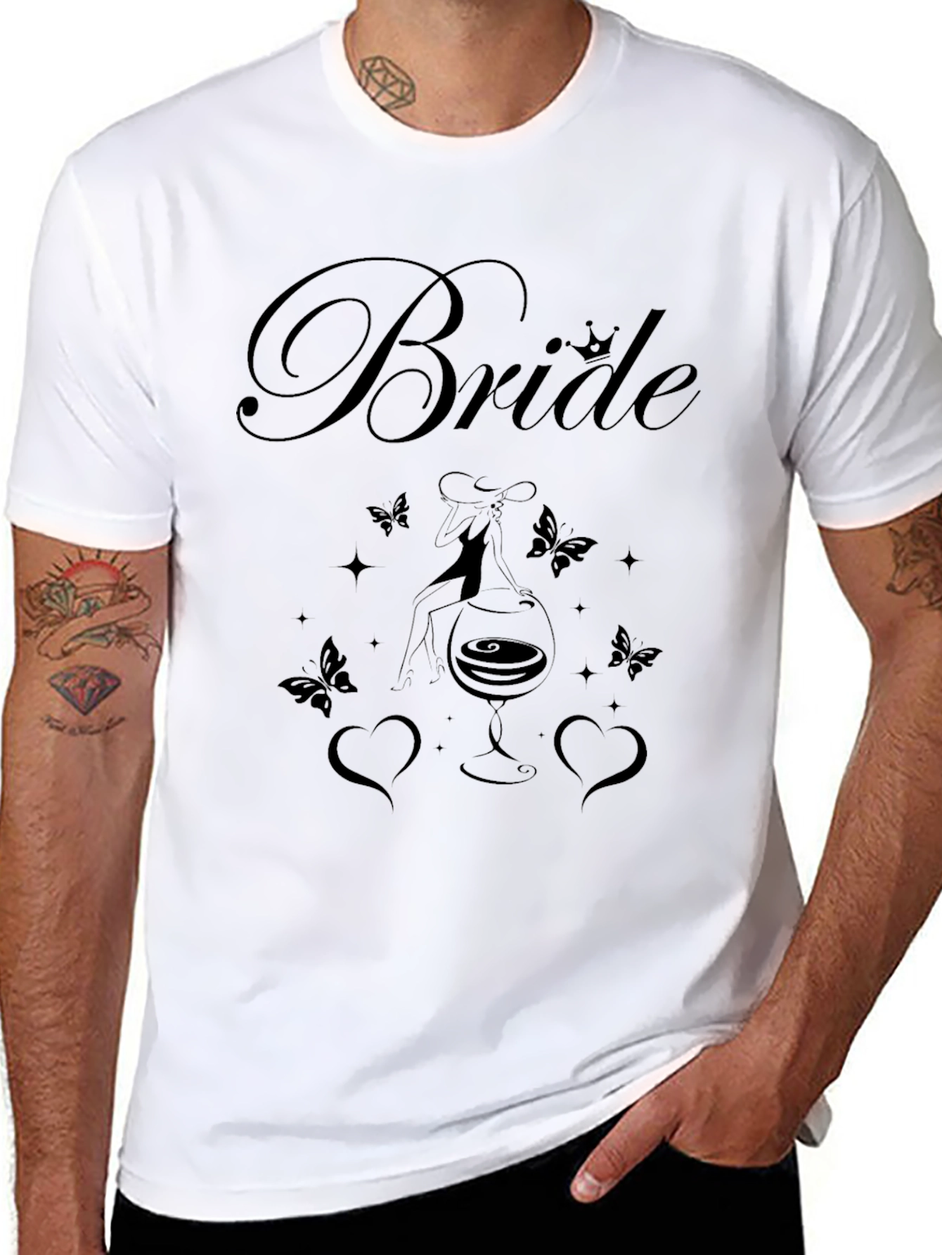Bride Wine Glass Graphic T-Shirt - Black