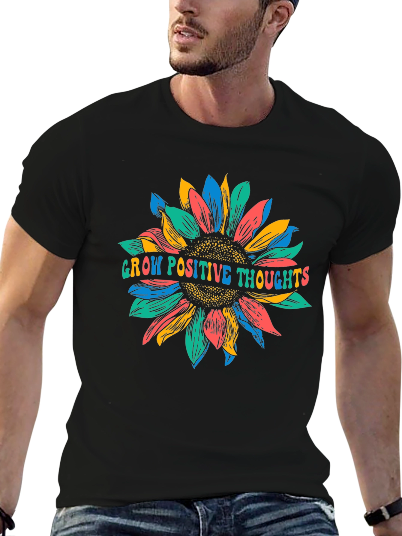 Grow Positive Thoughts Sunflower Graphic T-Shirt