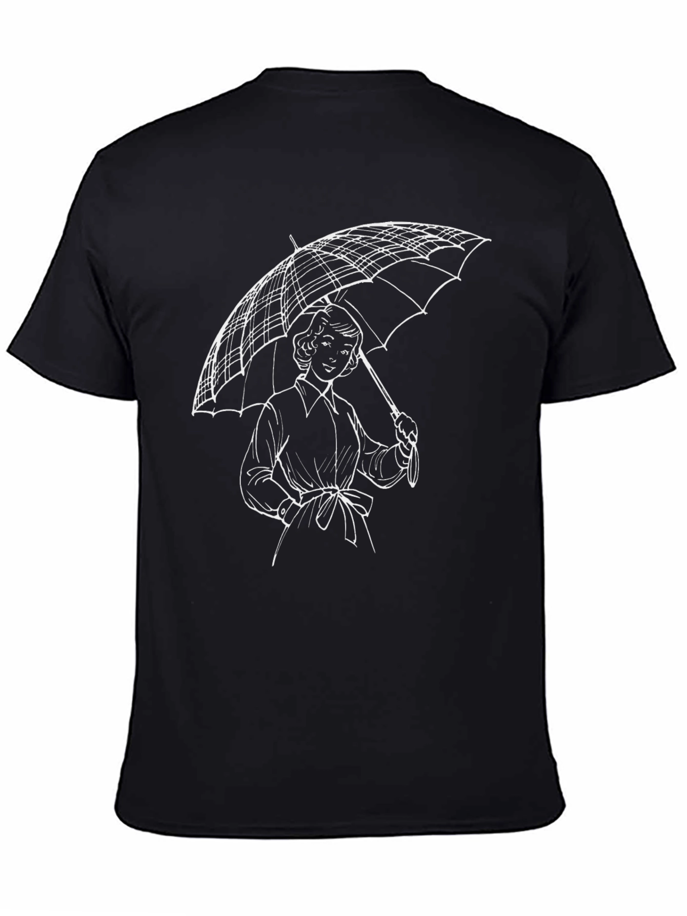 Woman with Umbrella Graphic Tee - Stylish Black T-Shirt
