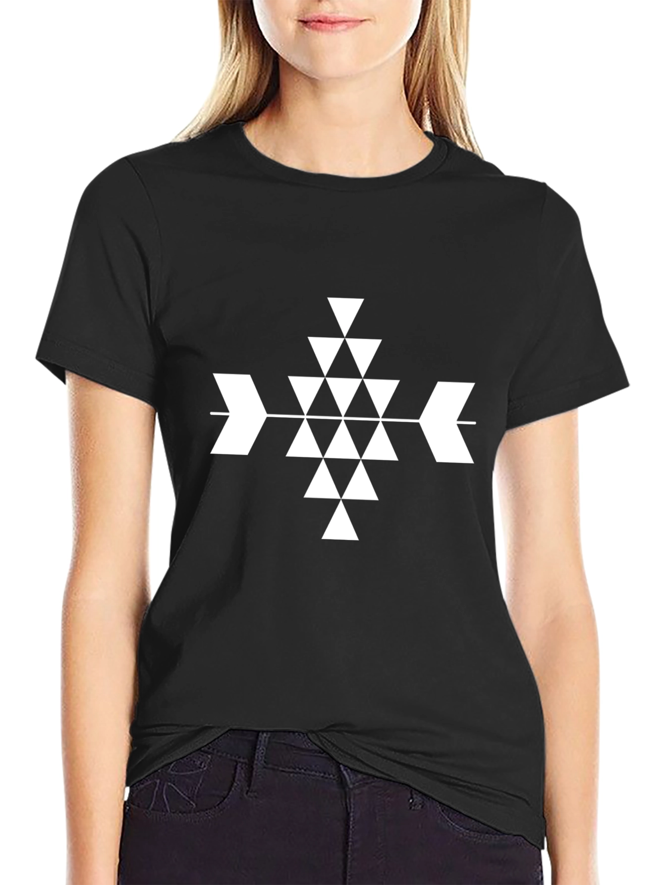 Geometric Aztec Triangle Black T-Shirt