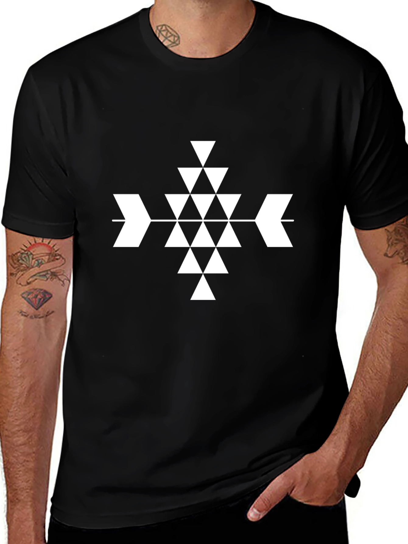 Geometric Aztec Triangle Black T-Shirt