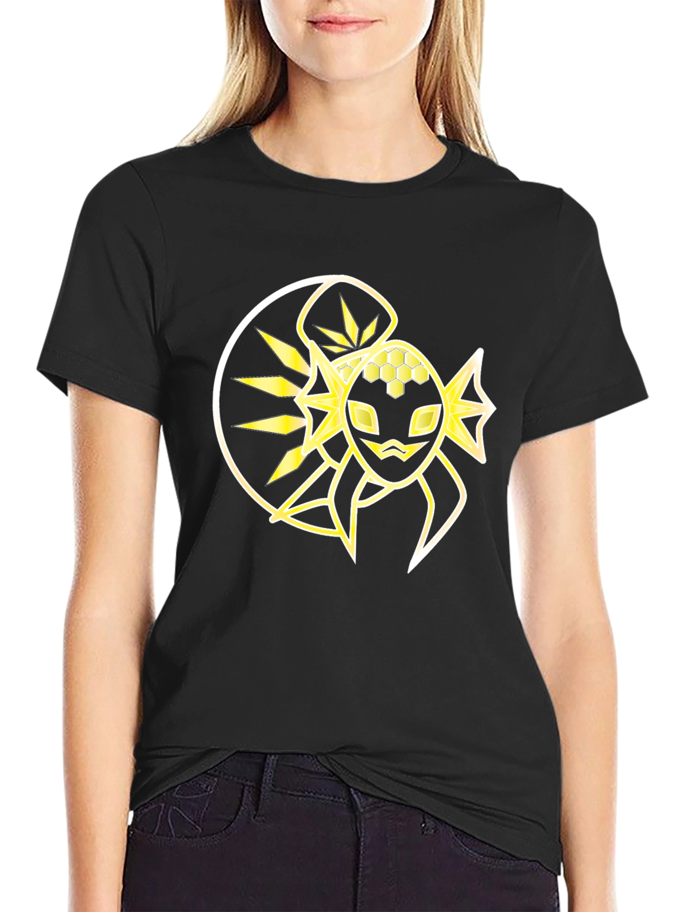 Black T-Shirt with Abstract Yellow Design