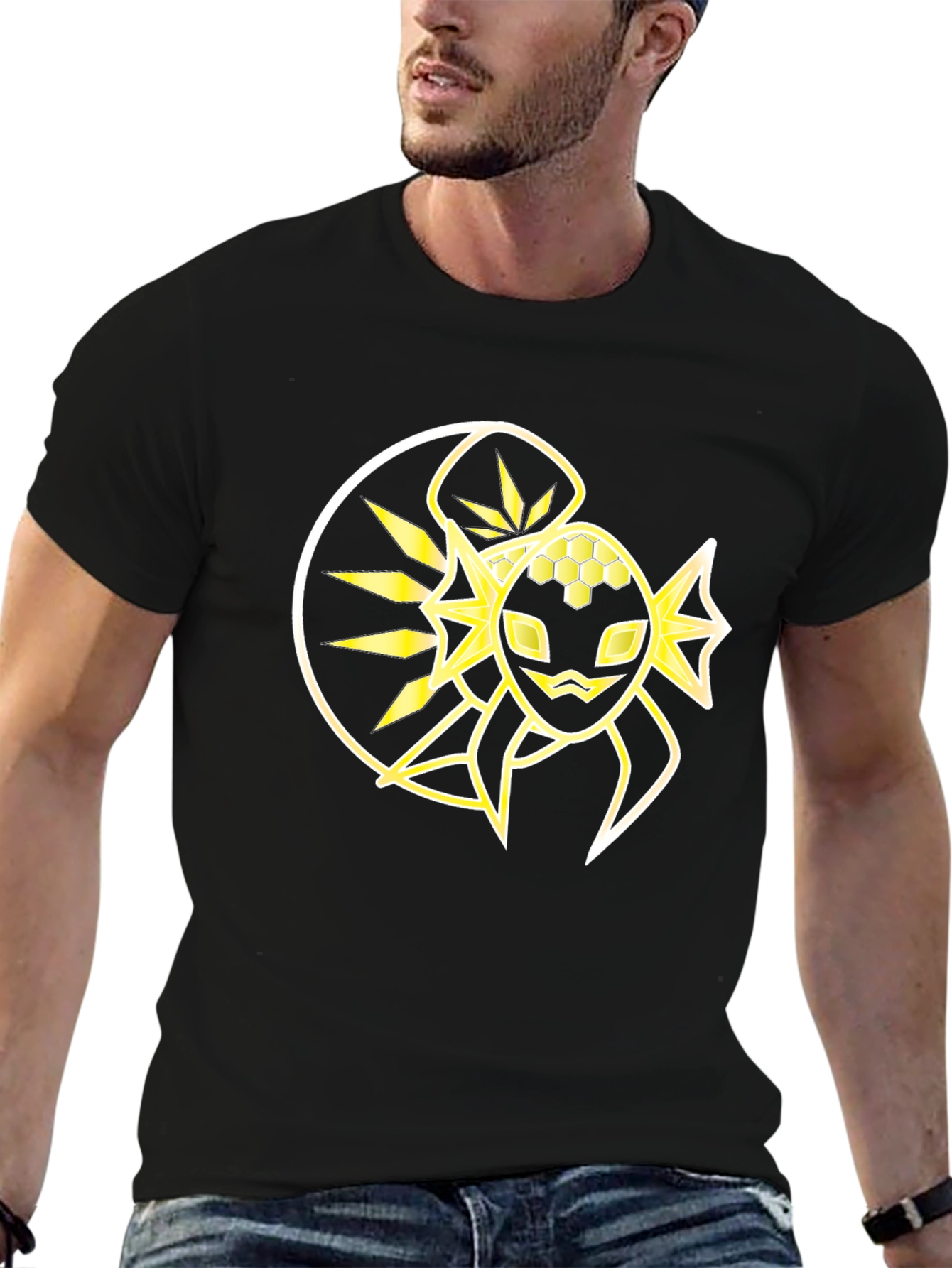 Black T-Shirt with Abstract Yellow Design