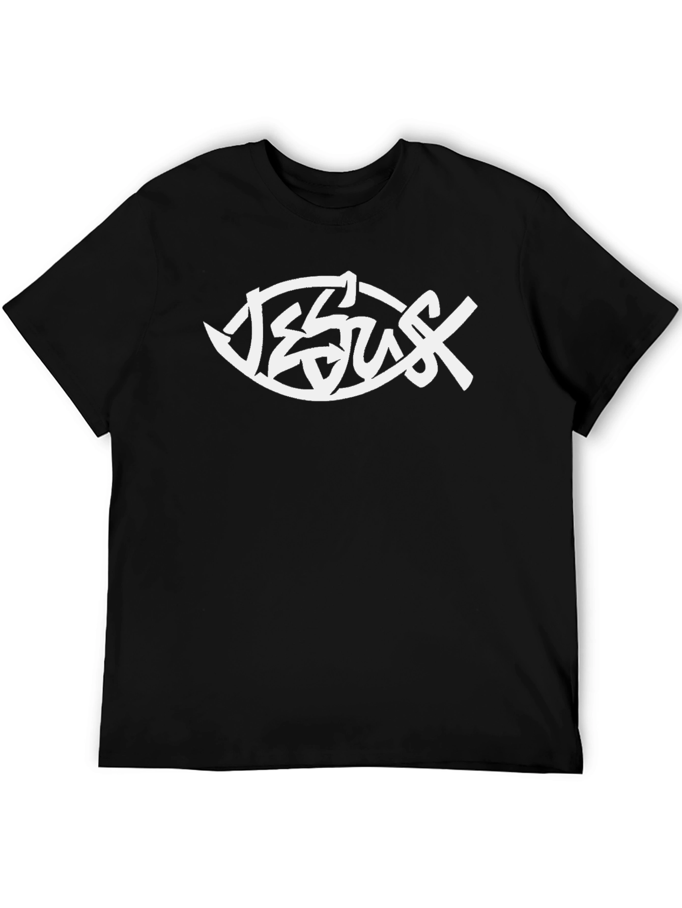Jesus Fish Graphic T-Shirt - Black Christian Tee