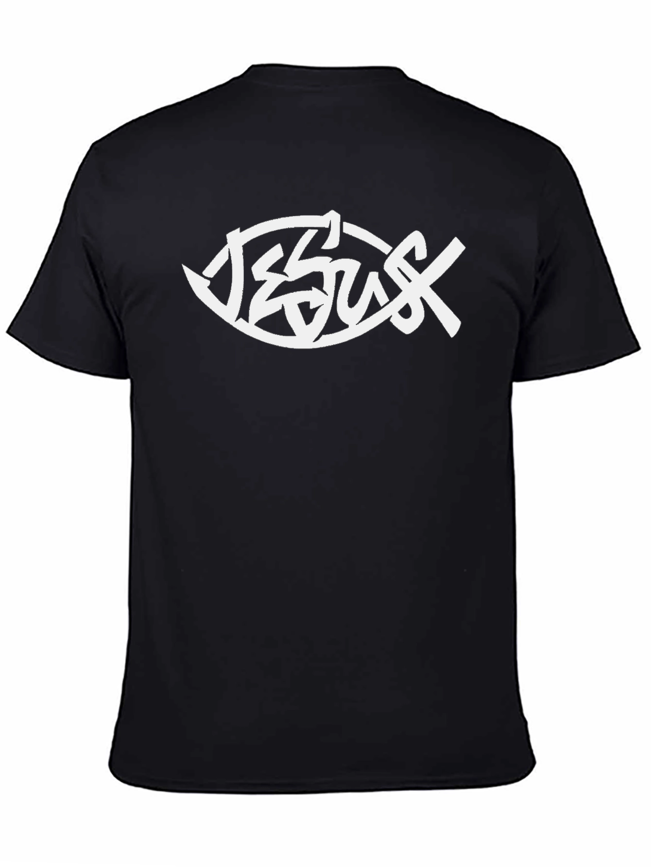 Jesus Fish Graphic T-Shirt - Black Christian Tee