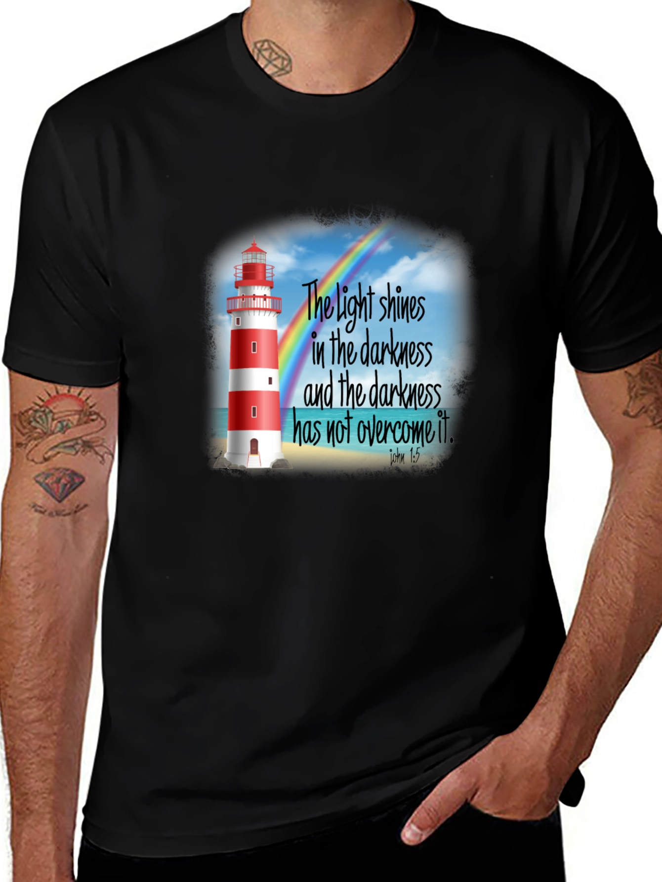 Lighthouse Christian T-Shirt: Light Shines in Darkness