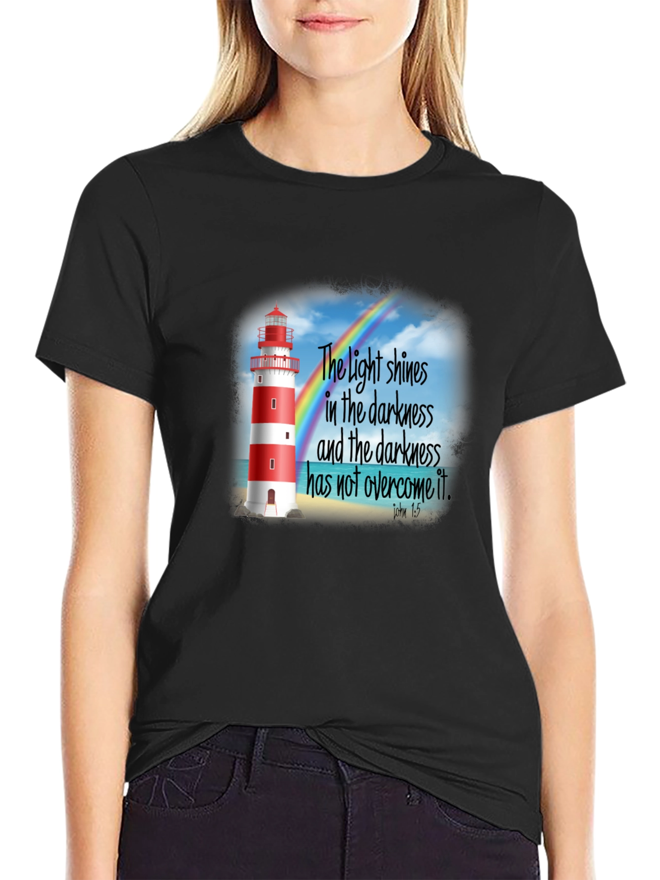 Lighthouse Christian T-Shirt: Light Shines in Darkness
