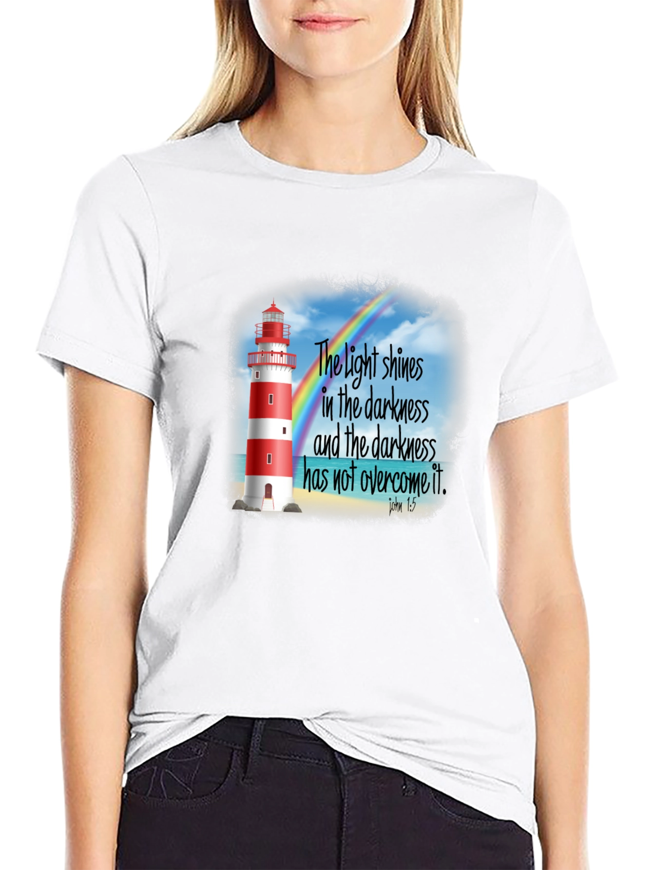 Lighthouse Christian T-Shirt: Light Shines in Darkness