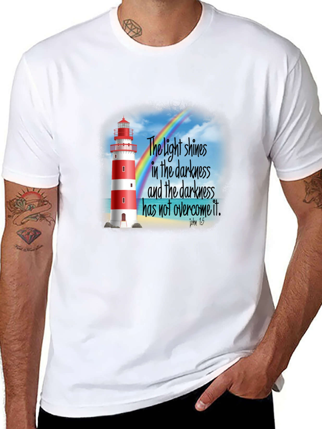 Lighthouse Christian T-Shirt: Light Shines in Darkness