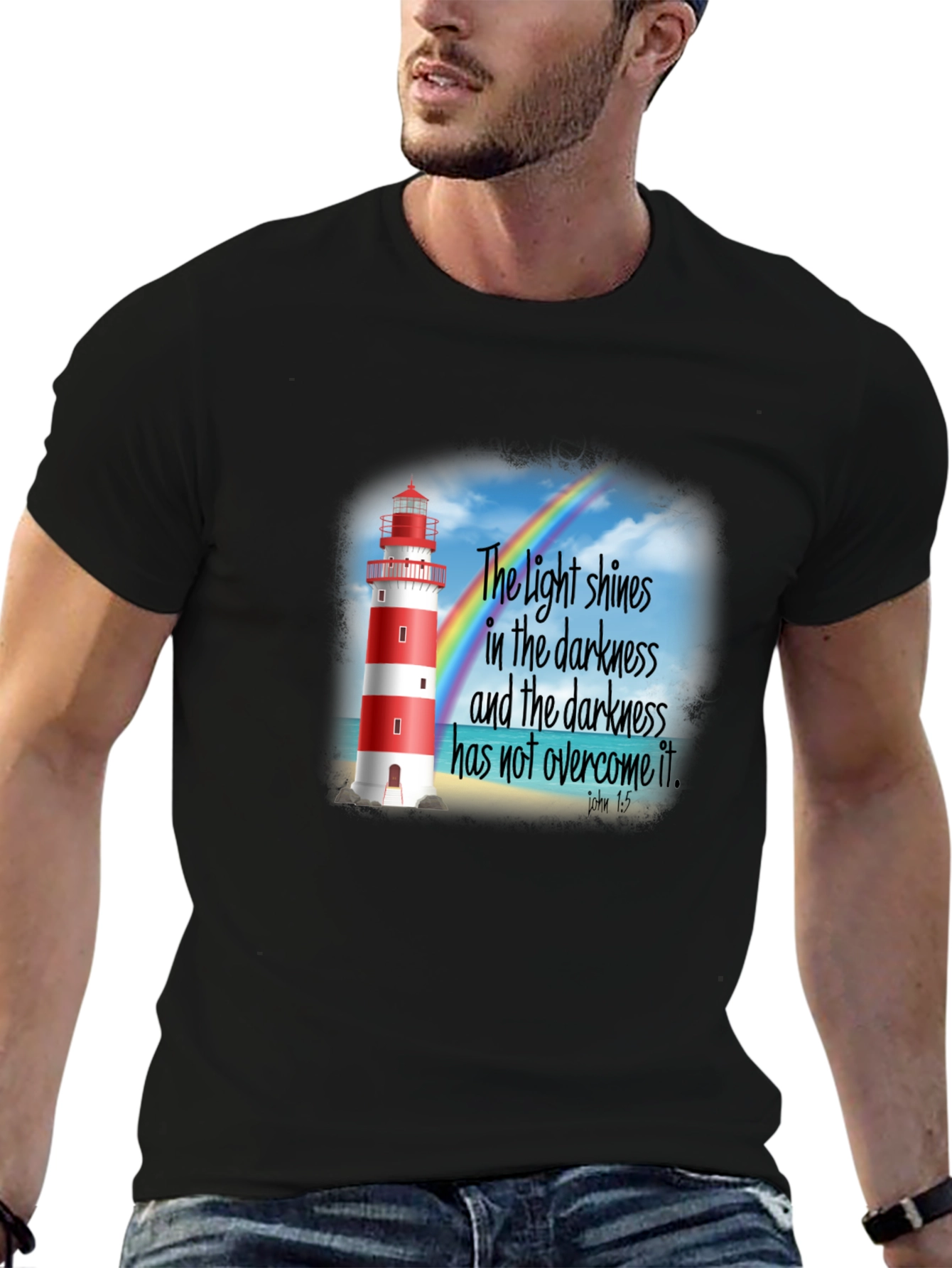 Lighthouse Christian T-Shirt: Light Shines in Darkness