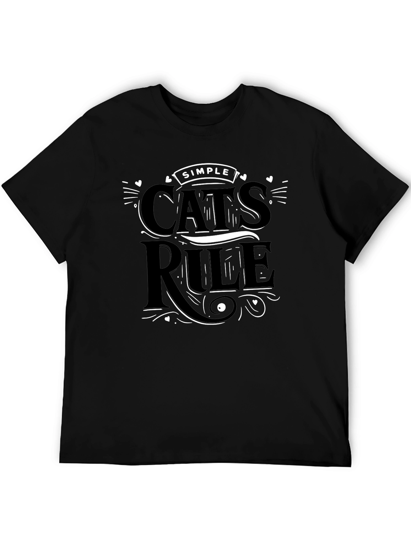 Simple Cats Rule Black Graphic T-Shirt