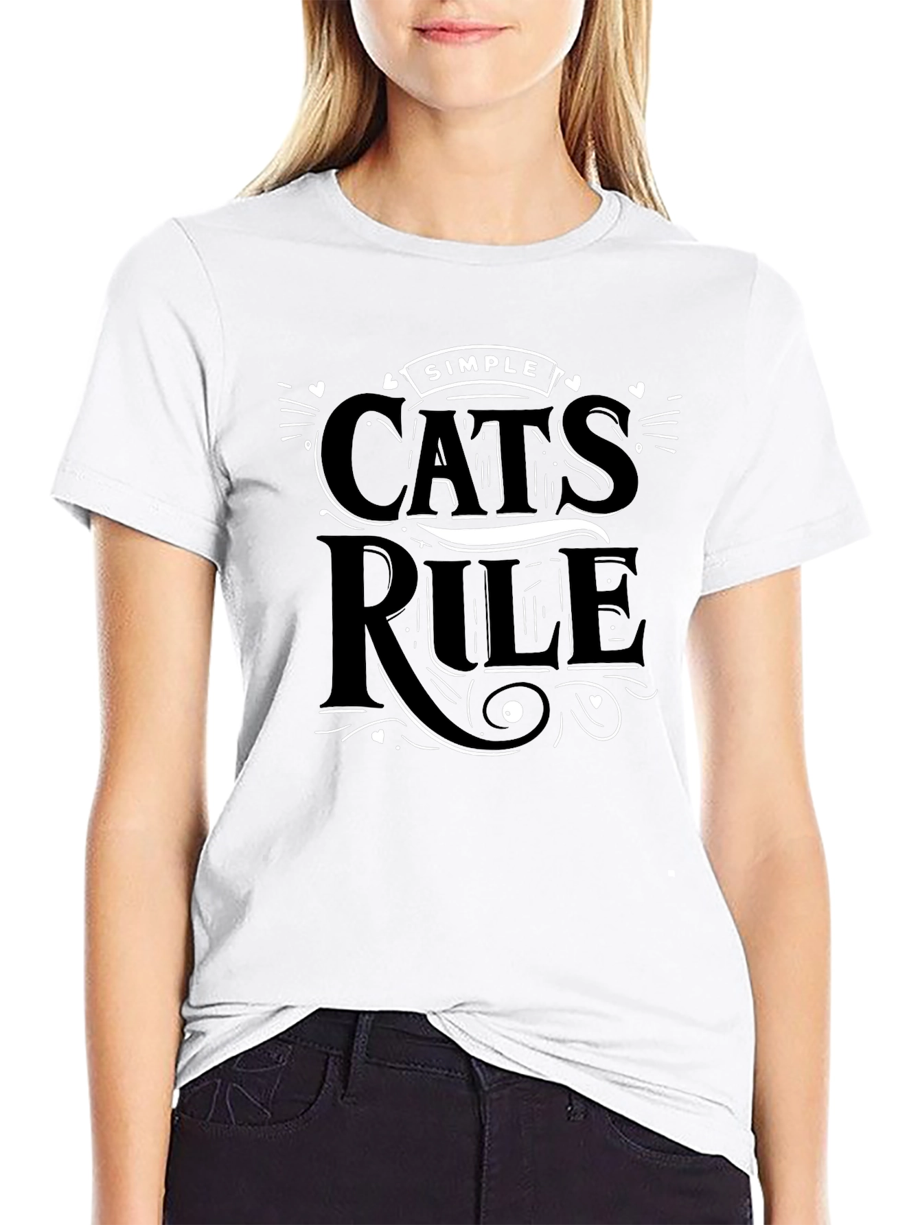 Simple Cats Rule Black Graphic T-Shirt