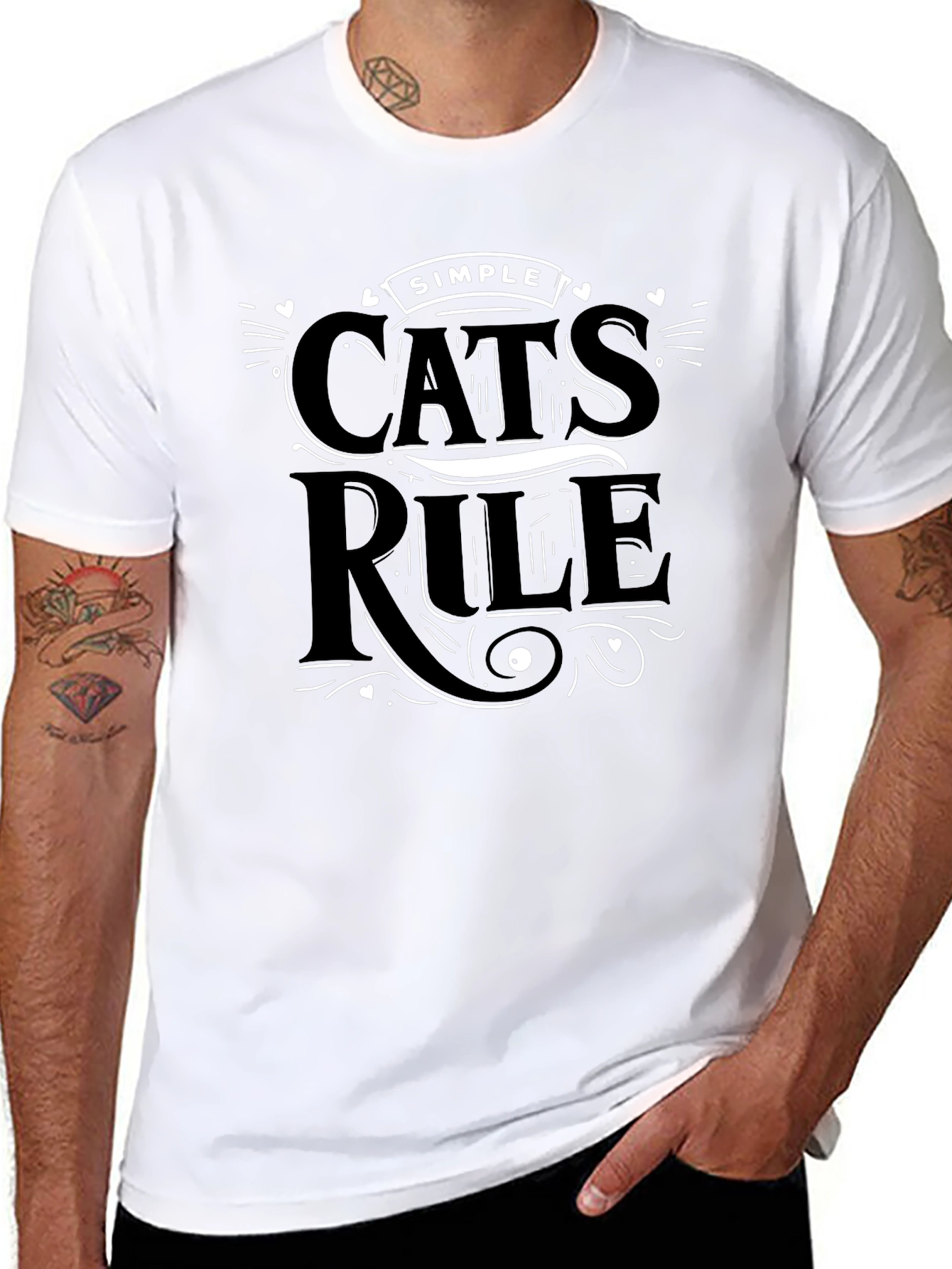 Simple Cats Rule Black Graphic T-Shirt