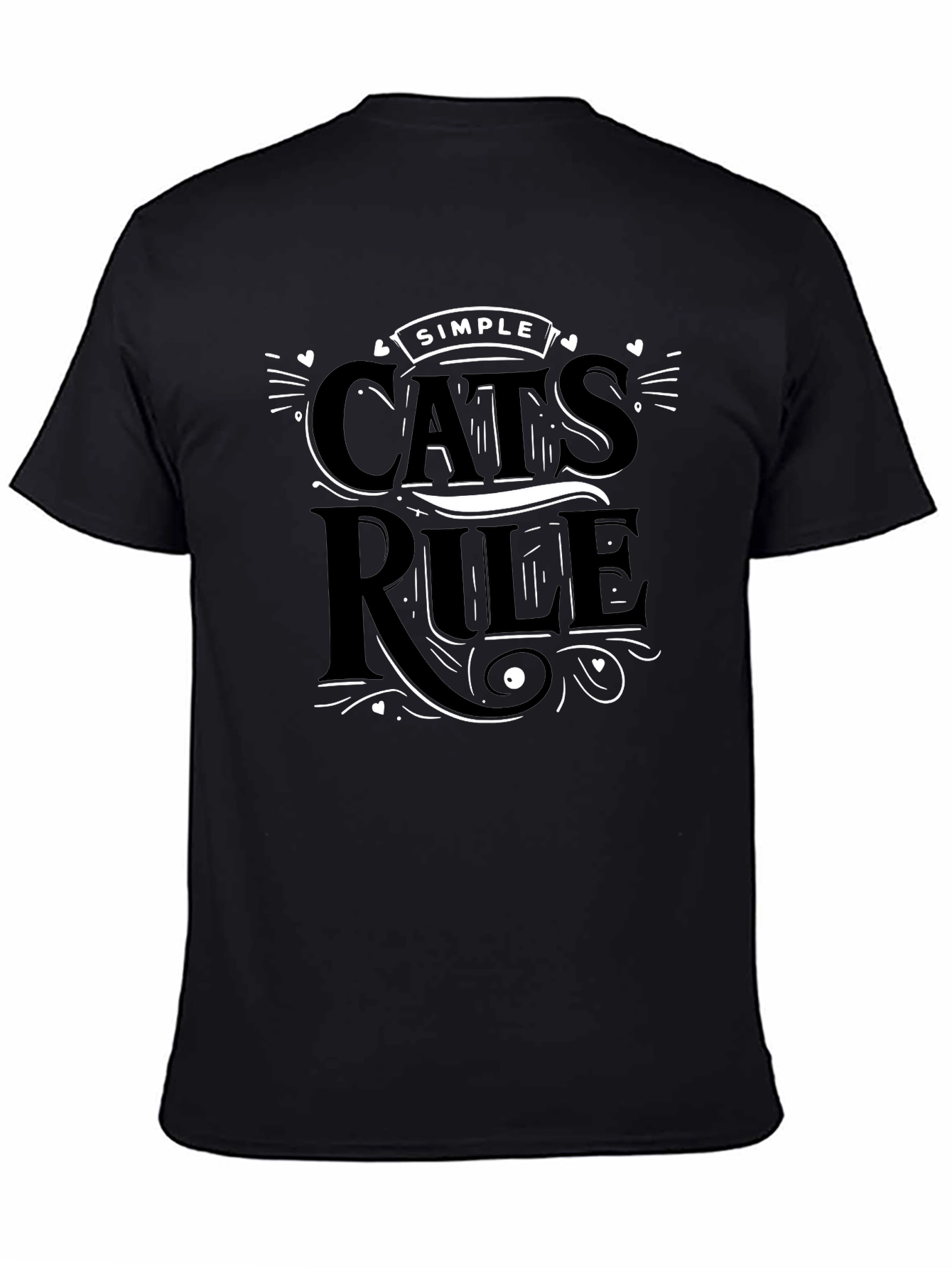 Simple Cats Rule Black Graphic T-Shirt
