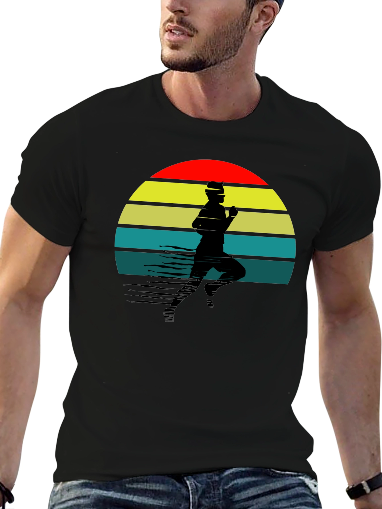 Retro Runner T-Shirt - Black Sunset Design