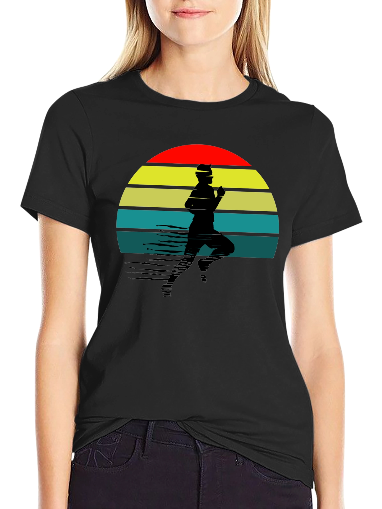 Retro Runner T-Shirt - Black Sunset Design