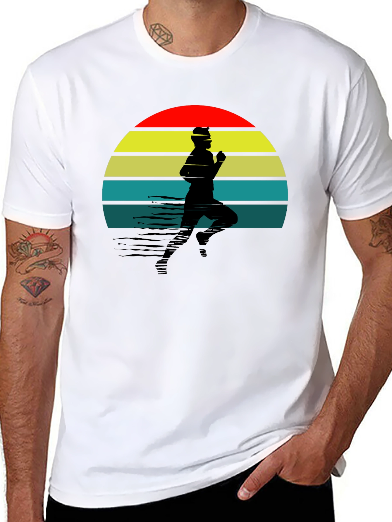 Retro Runner T-Shirt - Black Sunset Design