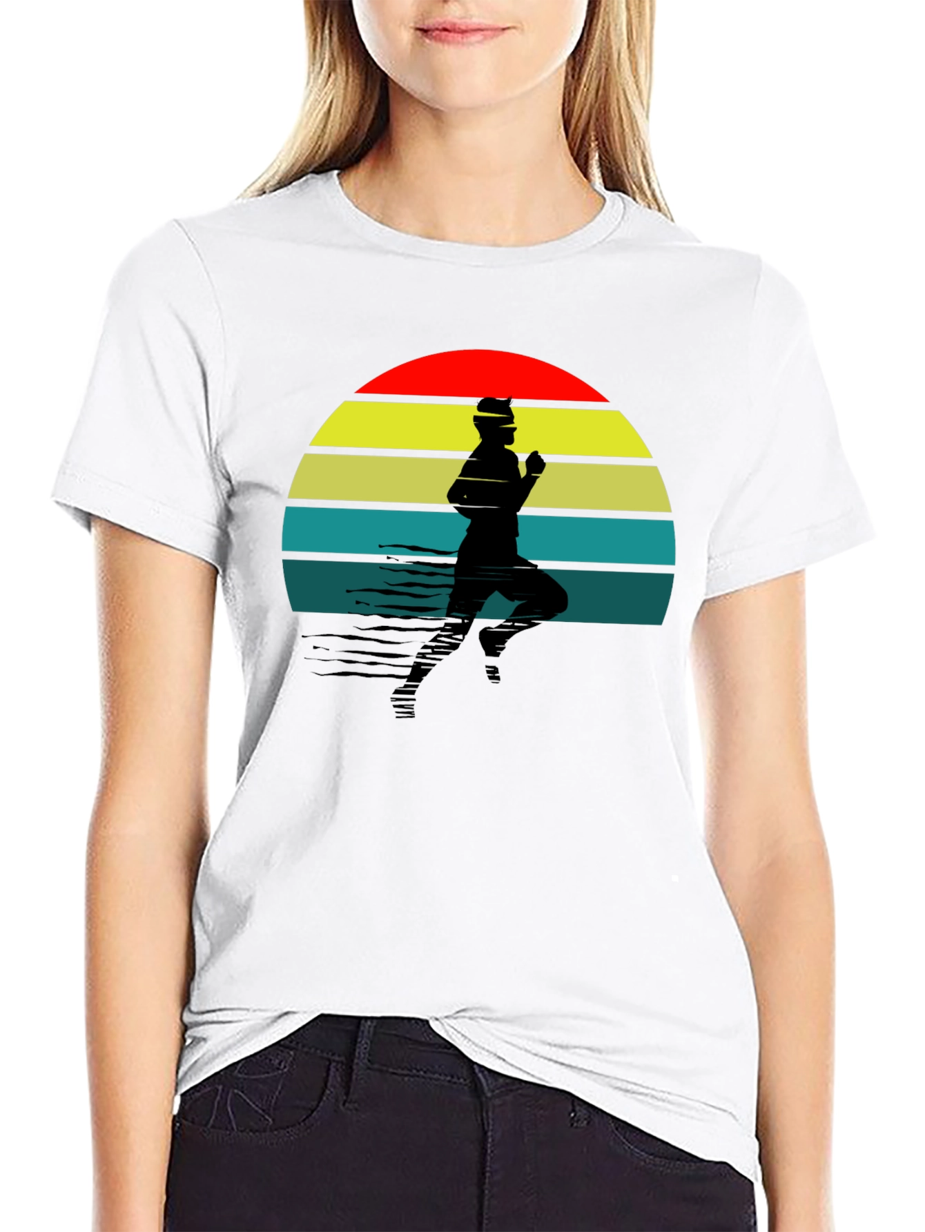 Retro Runner T-Shirt - Black Sunset Design