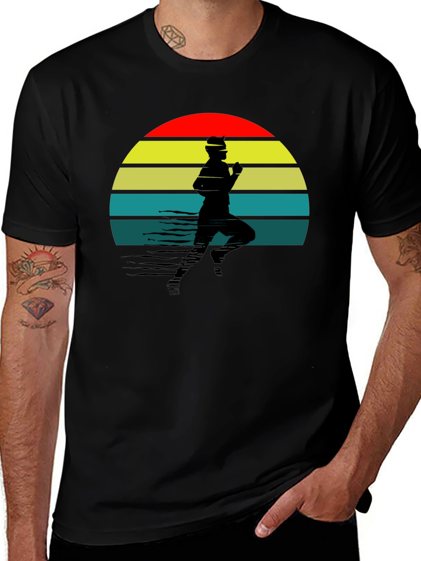 Retro Runner T-Shirt - Black Sunset Design