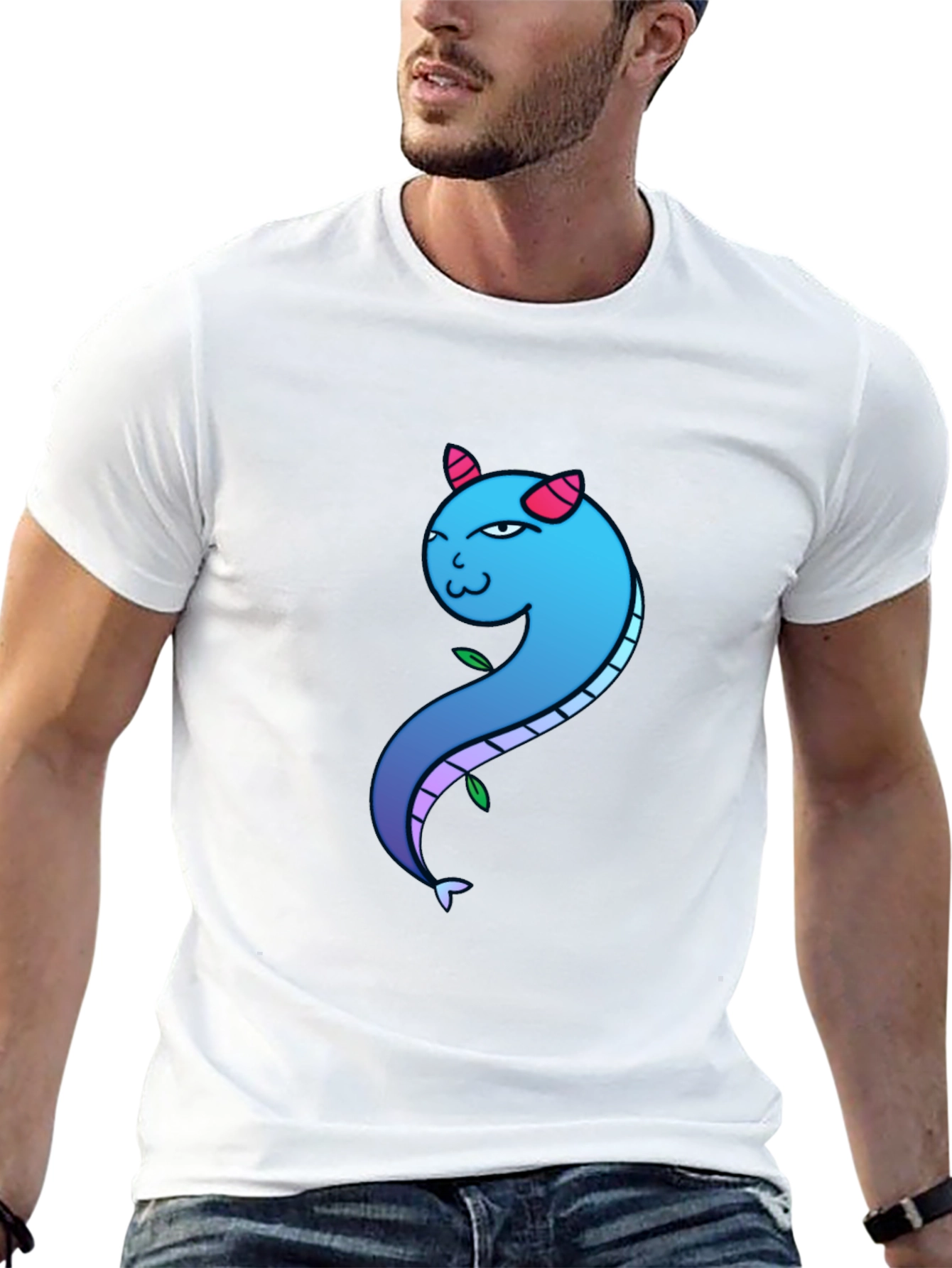 Blue Gradient Dragon Graphic Tee - Mens Black T-Shirt