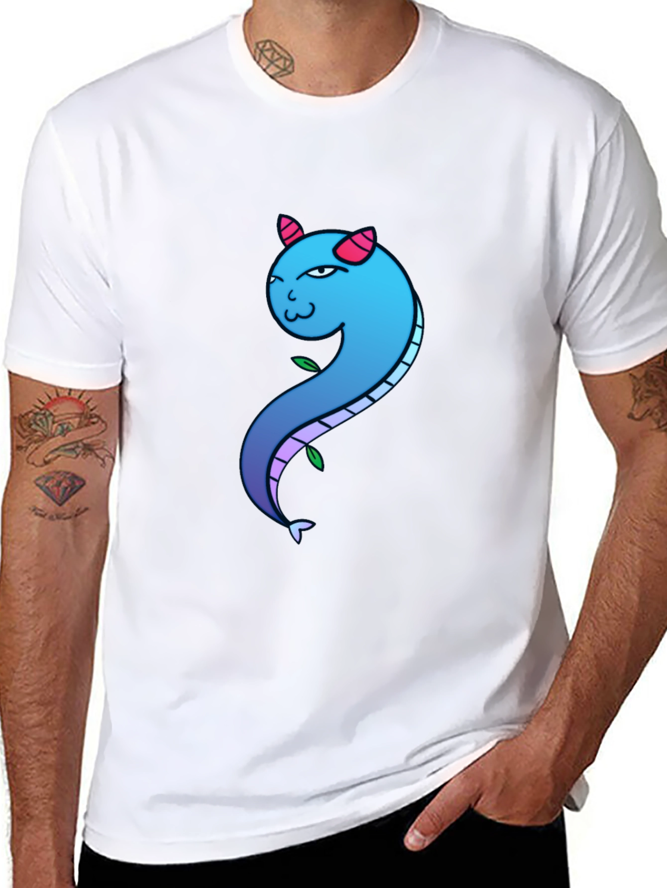 Blue Gradient Dragon Graphic Tee - Mens Black T-Shirt