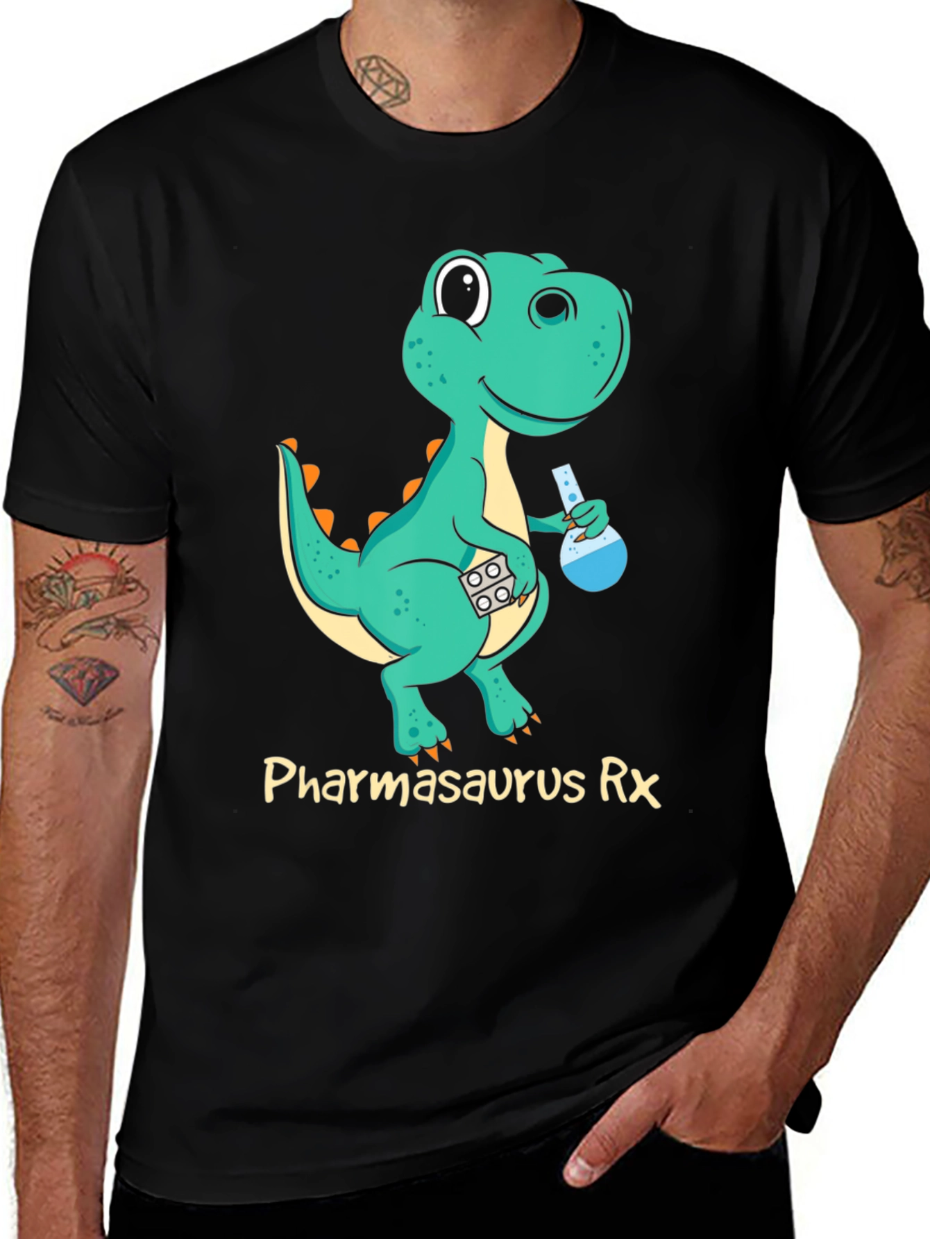 Pharmasaurus Rx Black T-Shirt - Dinosaur Pharmacist!