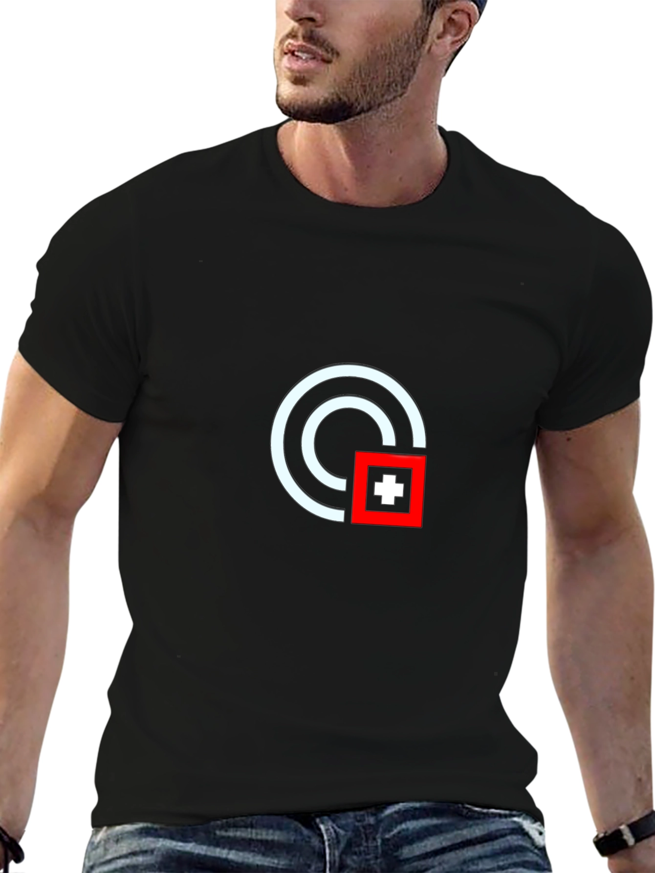 Modern Graphic Tee - White Circle Red Square