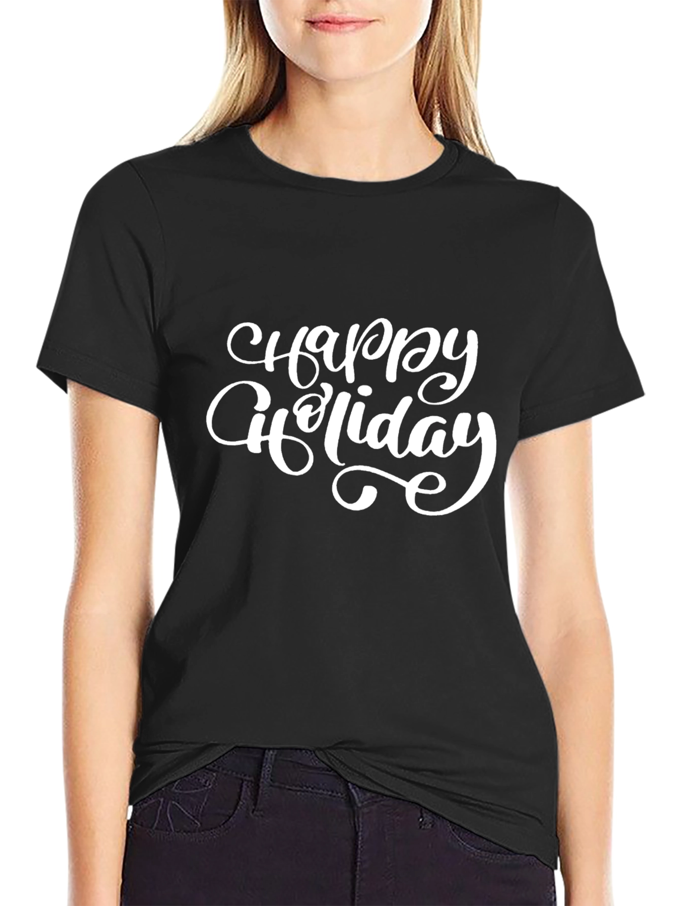 Happy Holiday Black T-Shirt Casual Graphic Tee