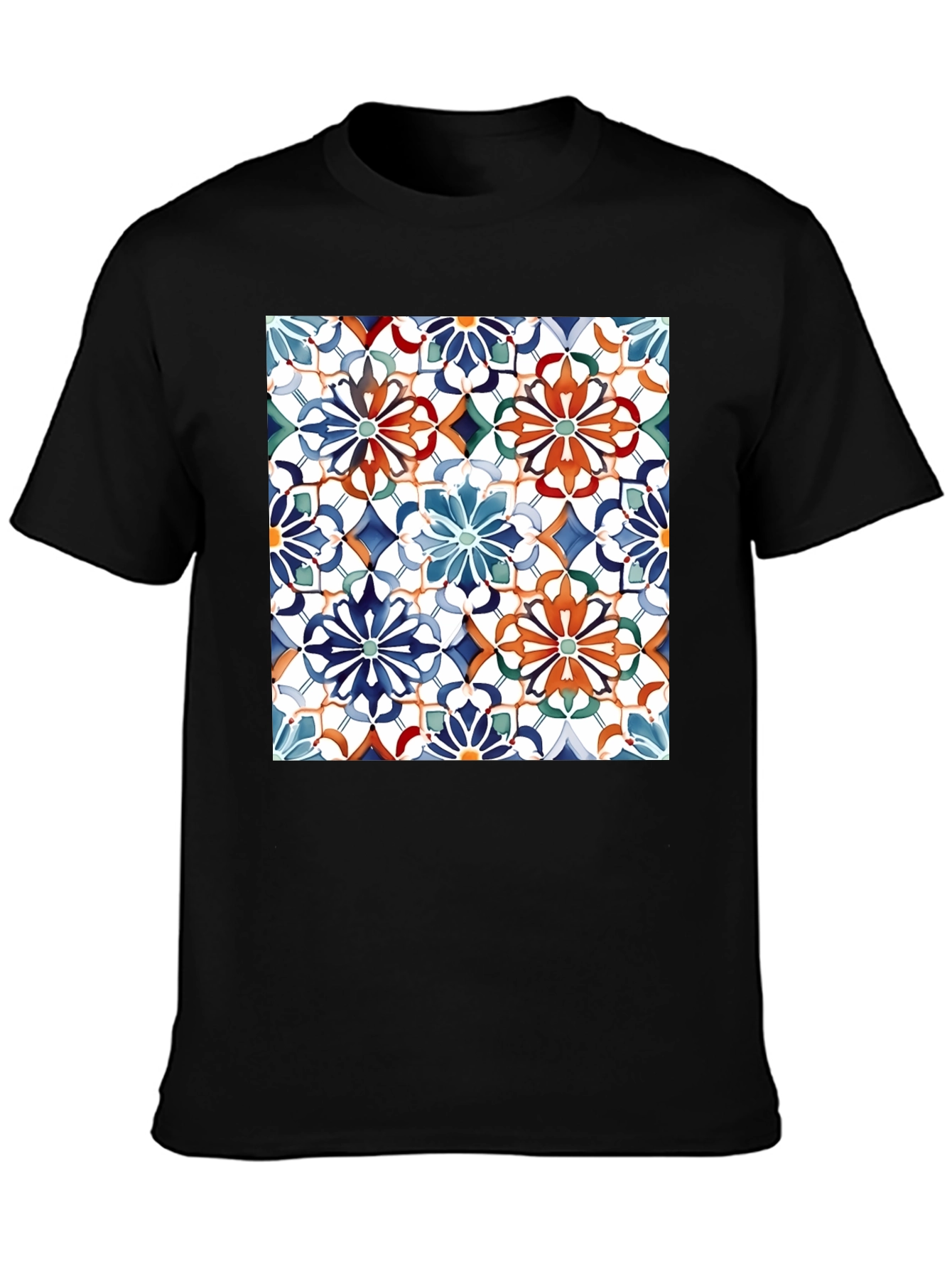 Floral Mosaic Print Black T-Shirt