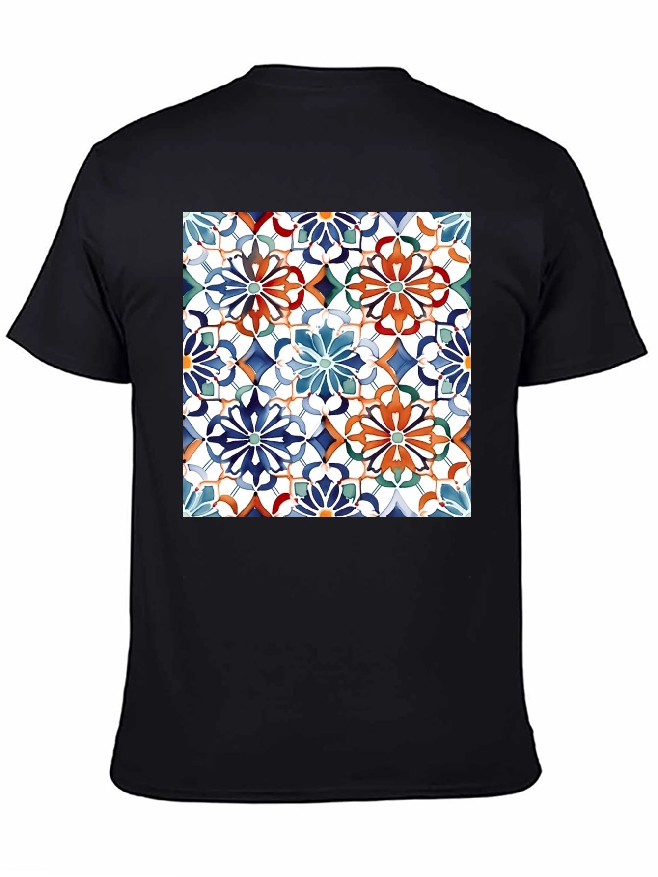 Floral Mosaic Print Black T-Shirt