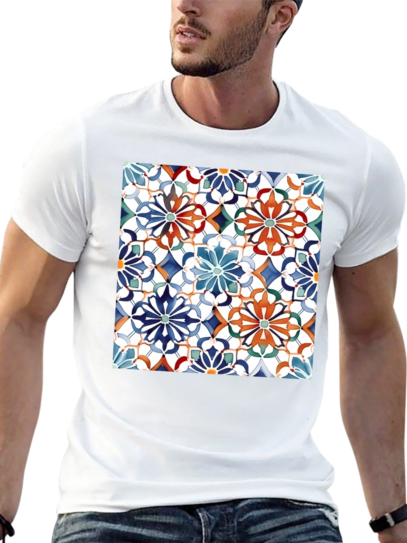Floral Mosaic Print Black T-Shirt