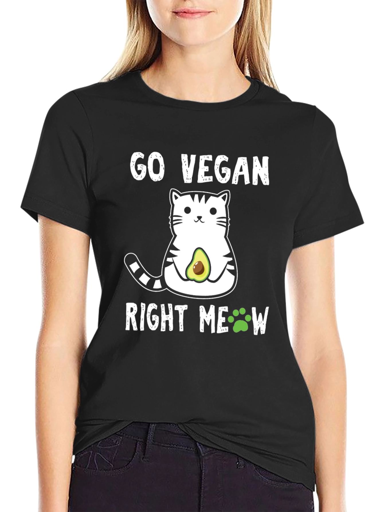 Go Vegan Right Meow Cat T-Shirt