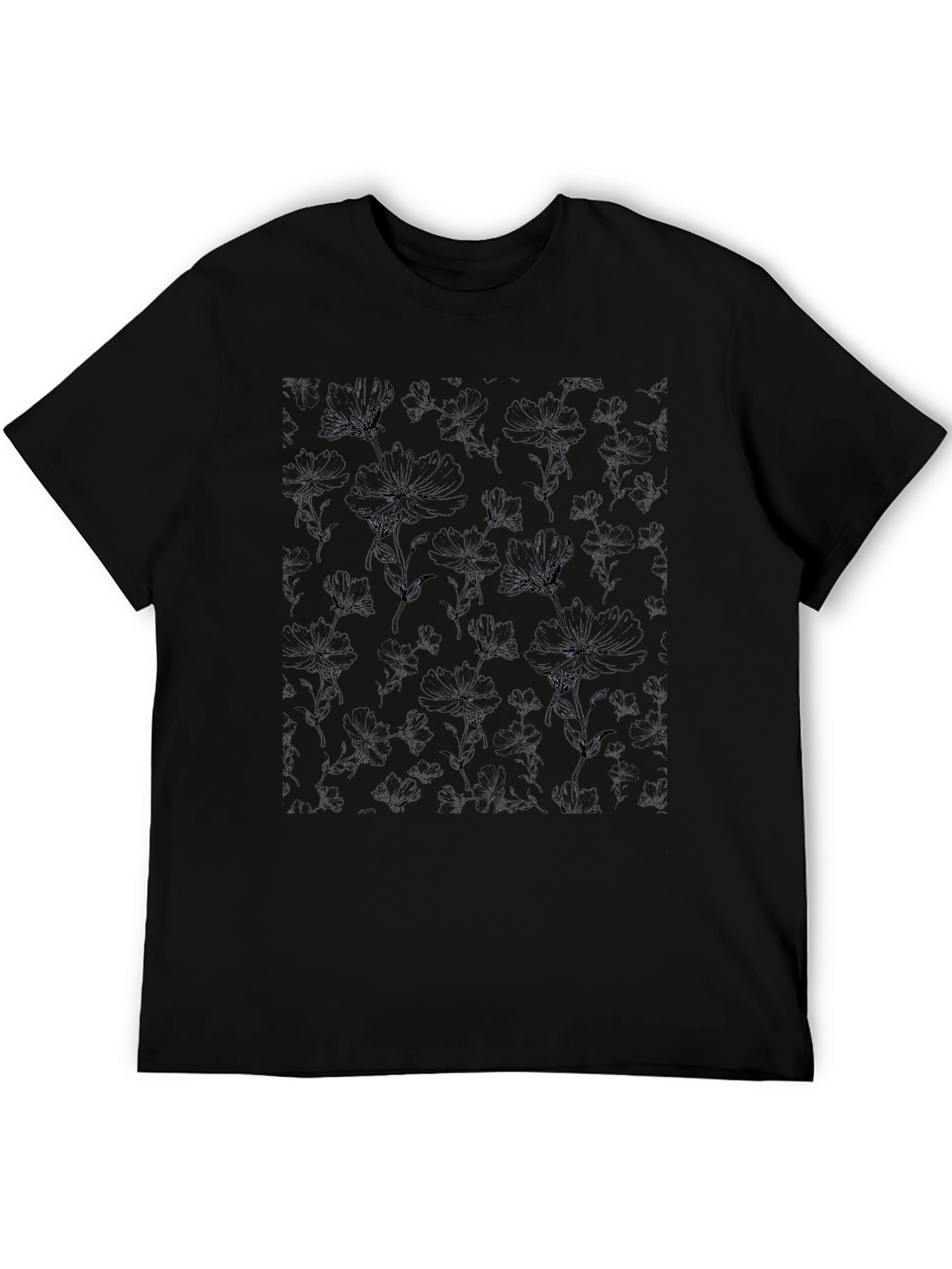 Mens Black Floral Print Crew Neck T-Shirt