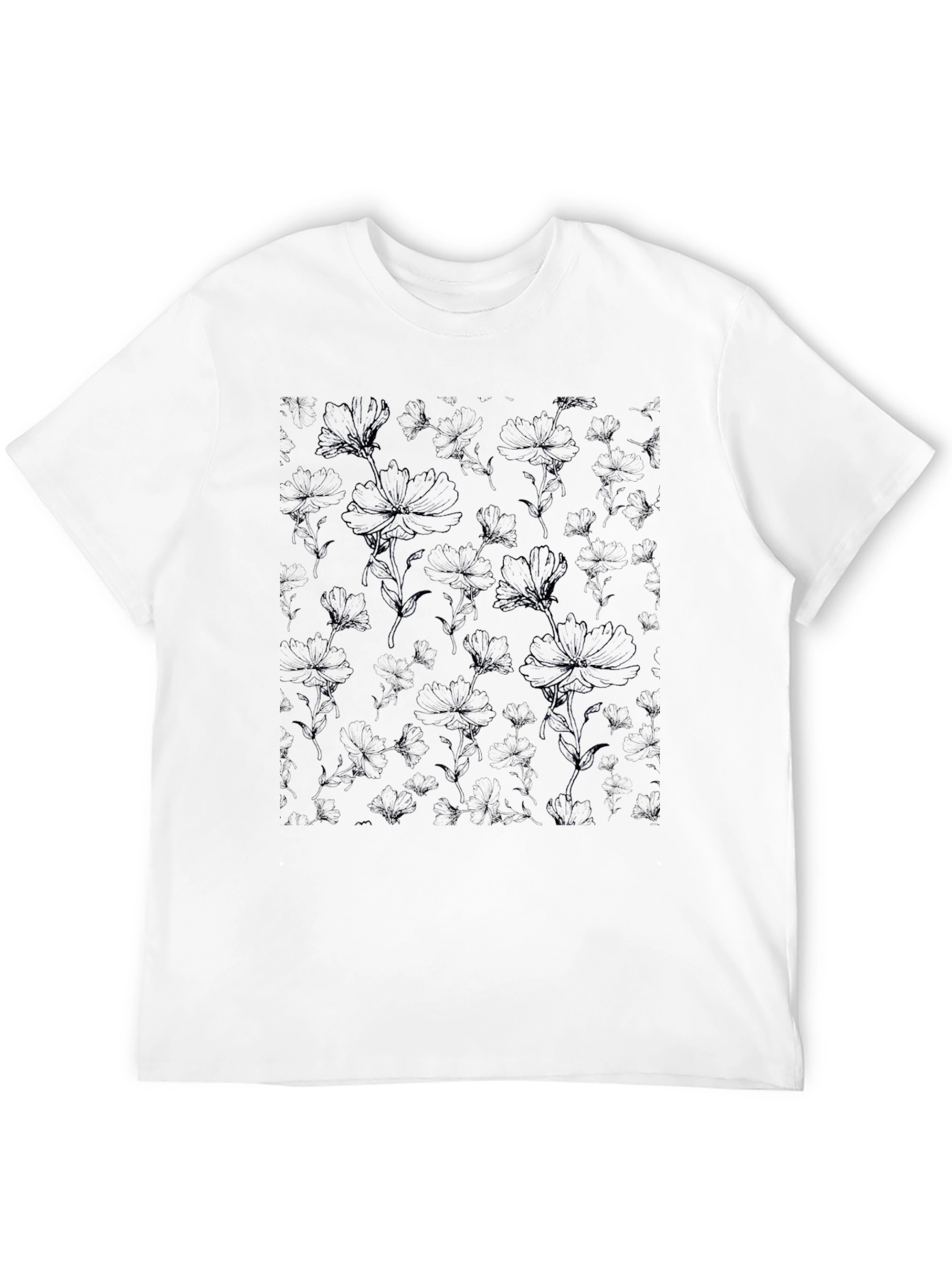Mens Black Floral Print Crew Neck T-Shirt
