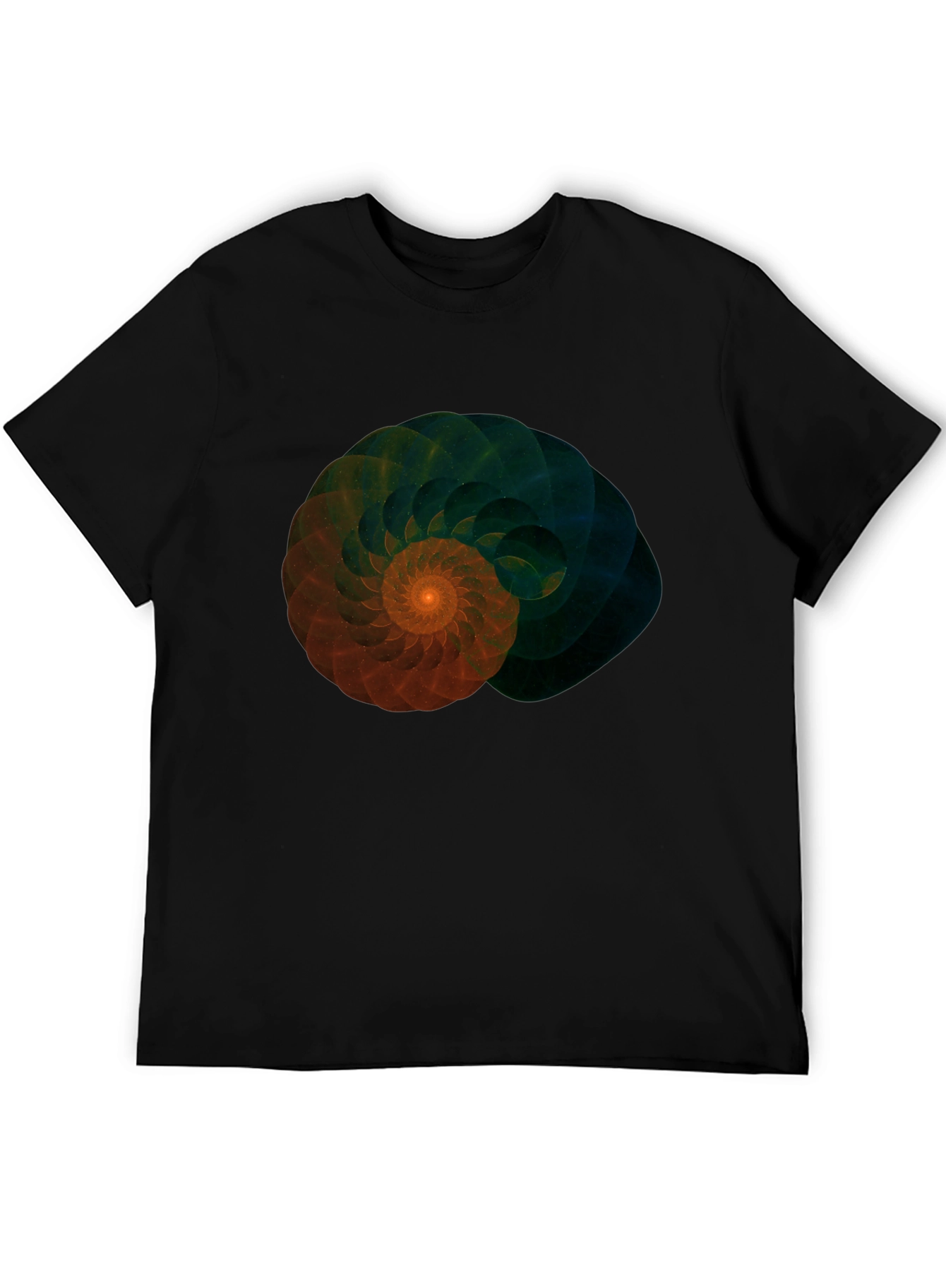 Fractal Spiral Graphic Tee - Stylish Mens Black T-Shirt