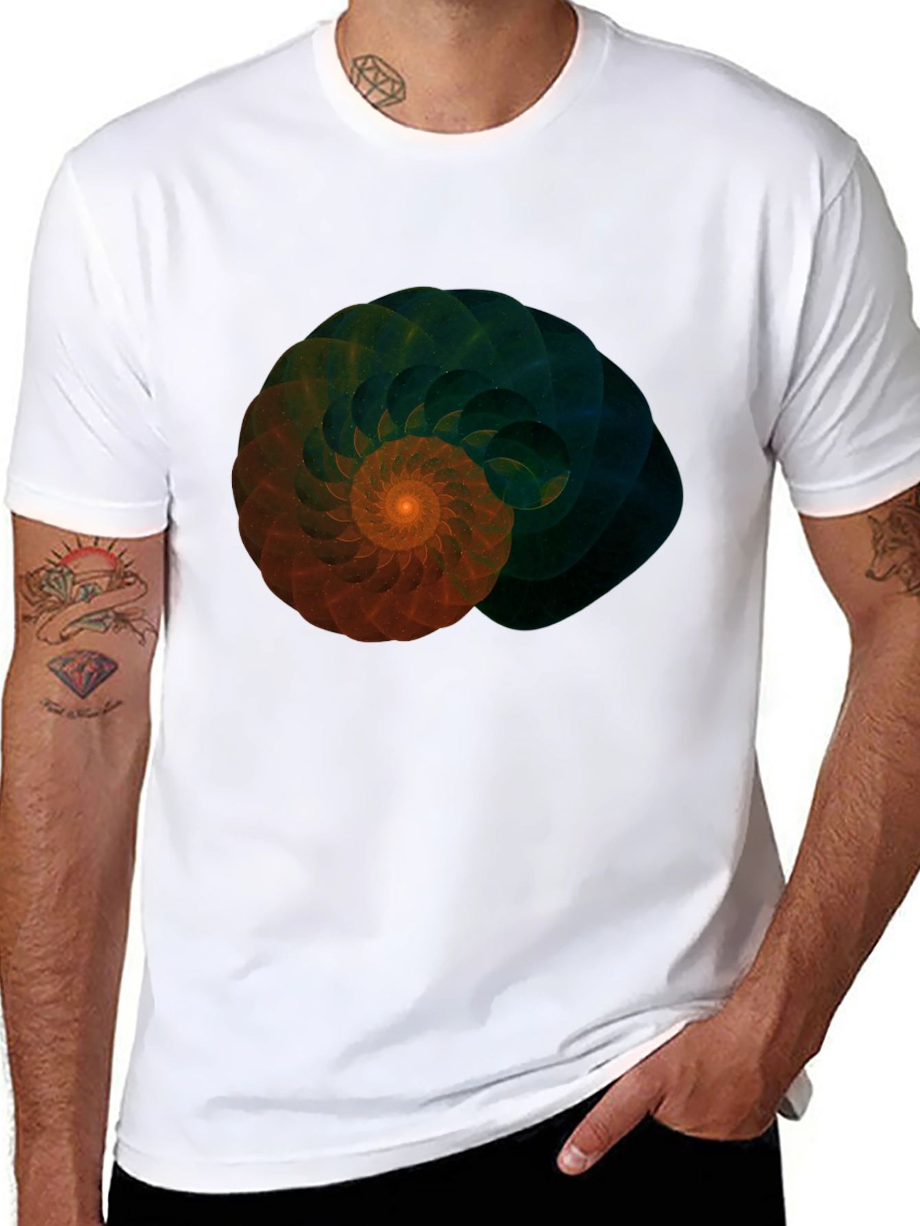 Fractal Spiral Graphic Tee - Stylish Mens Black T-Shirt