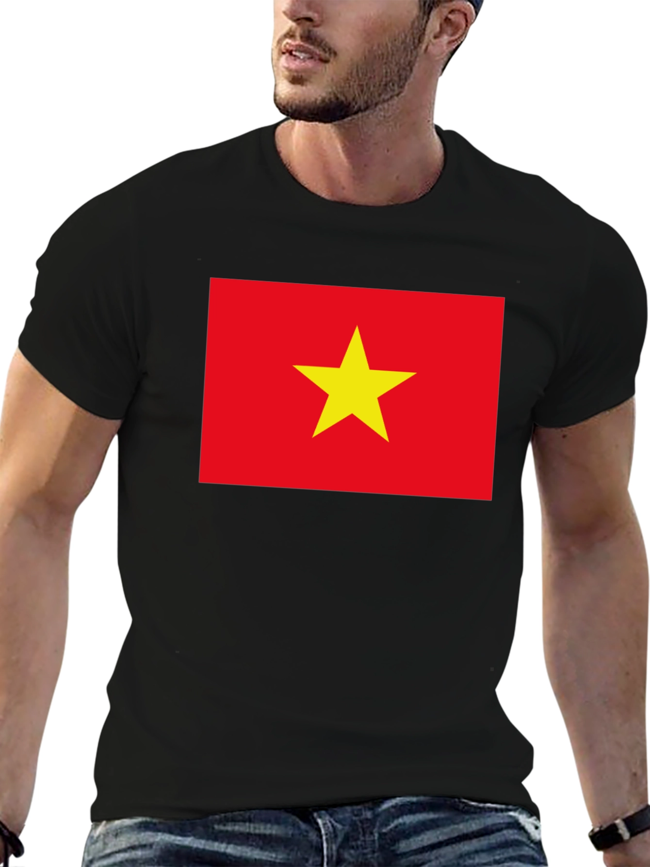 Vietnam Flag Graphic Tee - Black Cotton T-Shirt