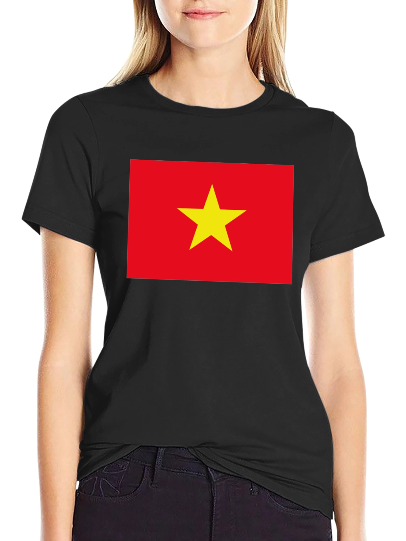 Vietnam Flag Graphic Tee - Black Cotton T-Shirt
