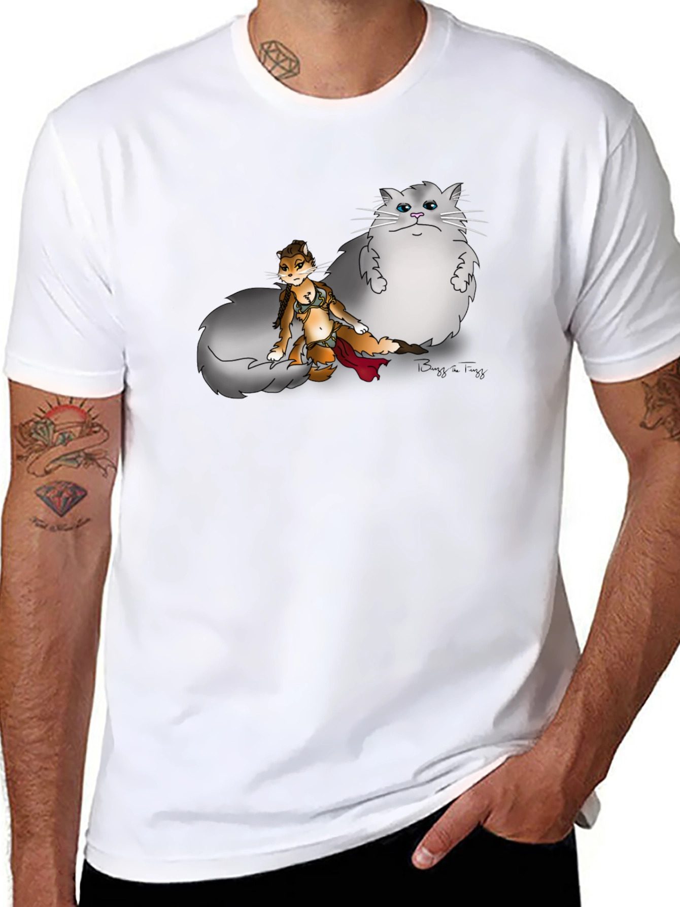 Funny Cartoon T-Shirt With Fox And Cat