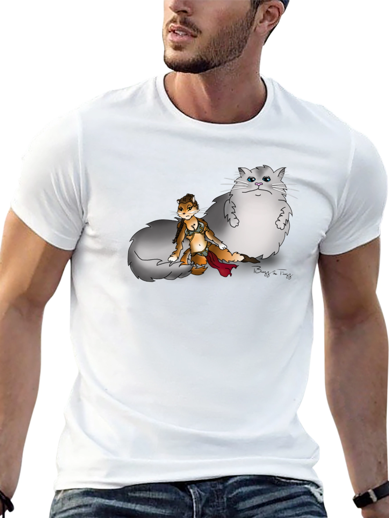 Funny Cartoon T-Shirt With Fox And Cat