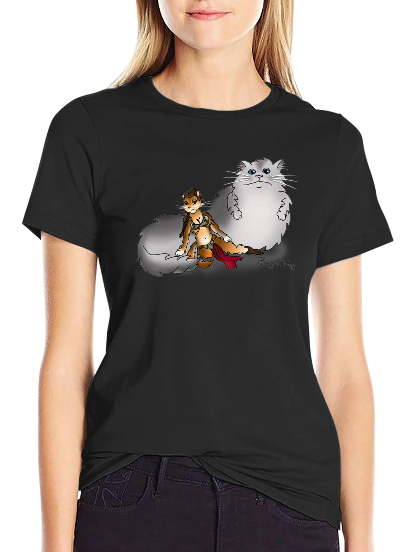 Funny Cartoon T-Shirt With Fox And Cat