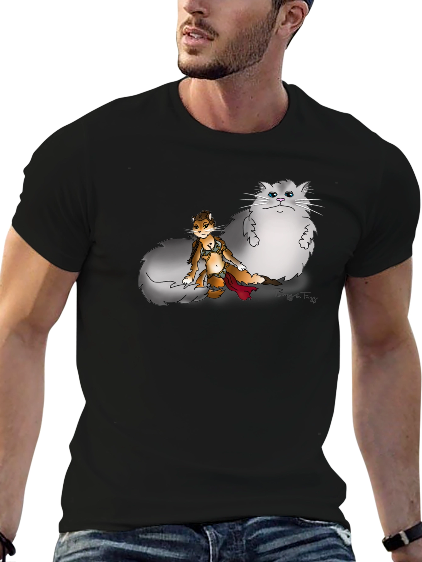 Funny Cartoon T-Shirt With Fox And Cat