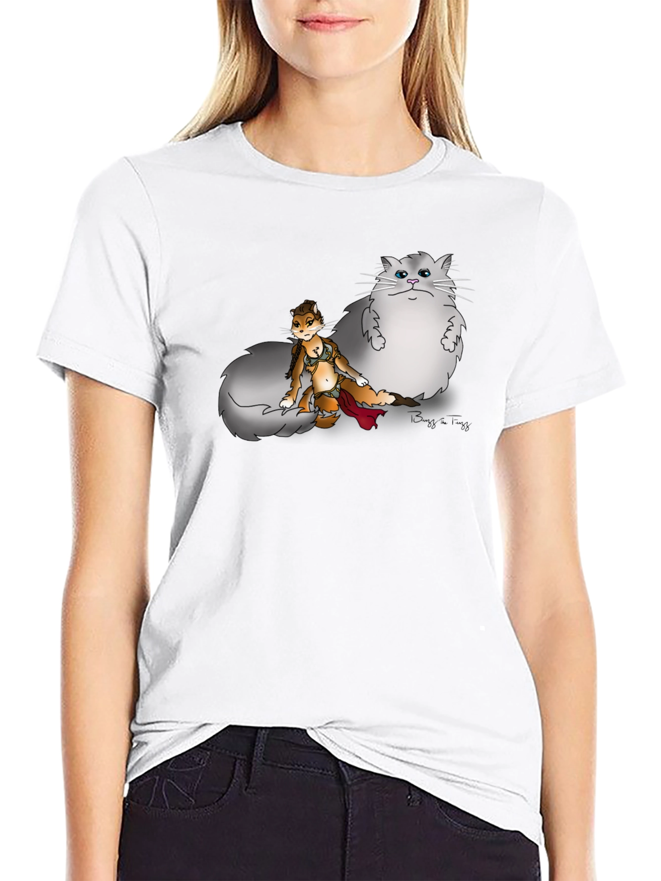 Funny Cartoon T-Shirt With Fox And Cat