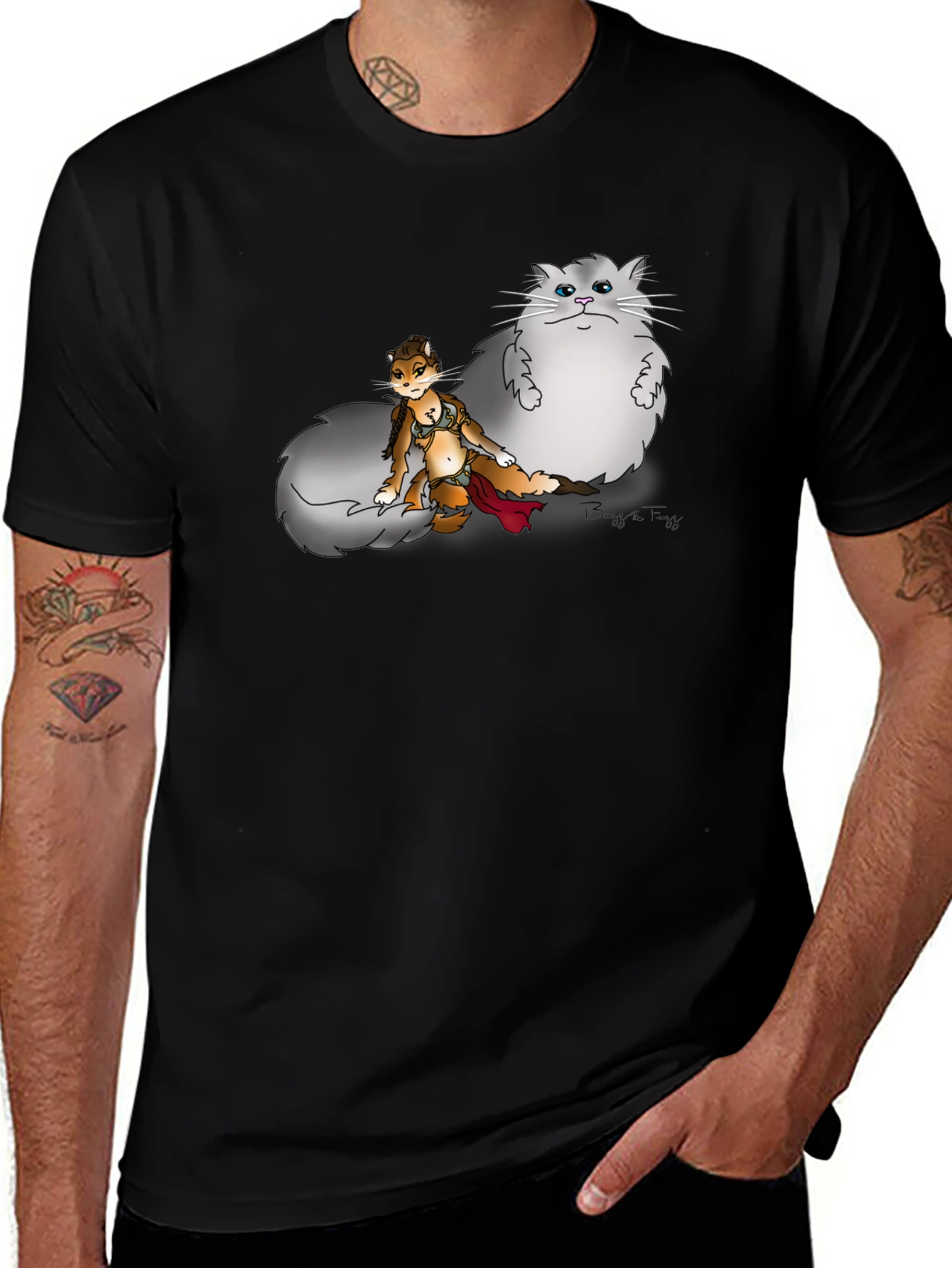 Funny Cartoon T-Shirt With Fox And Cat